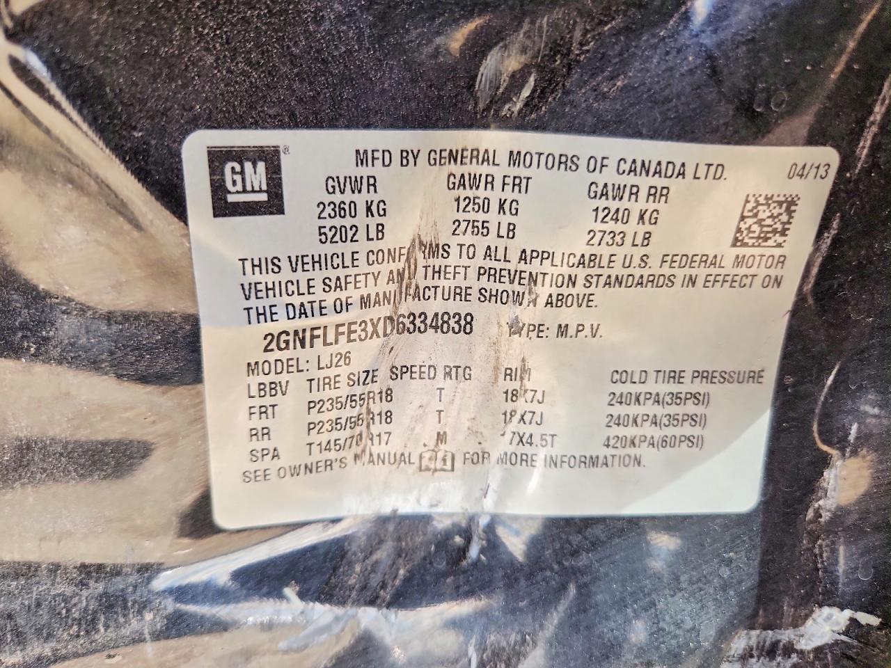 2013 Chevrolet Equinox Ltz Black vin: 2GNFLFE3XD6334838