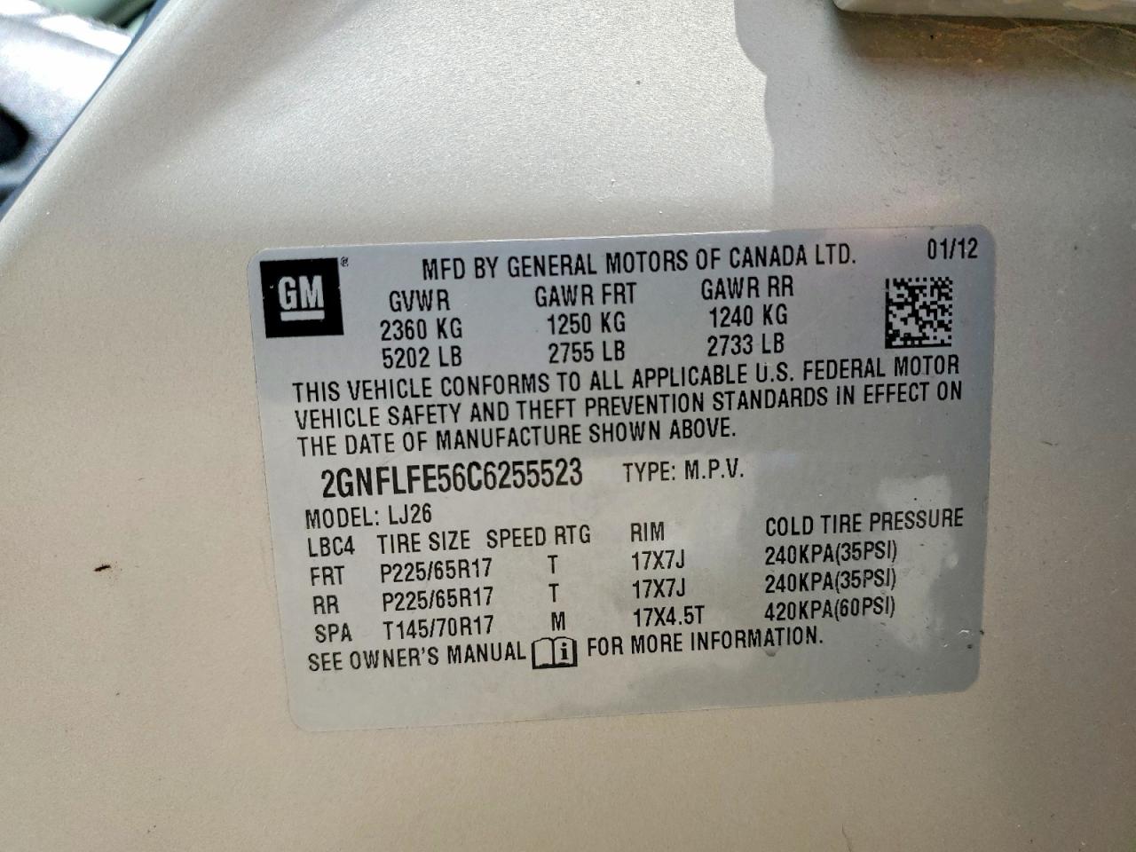 2012 Chevrolet Equinox Ltz Золотой vin: 2GNFLFE56C6255523