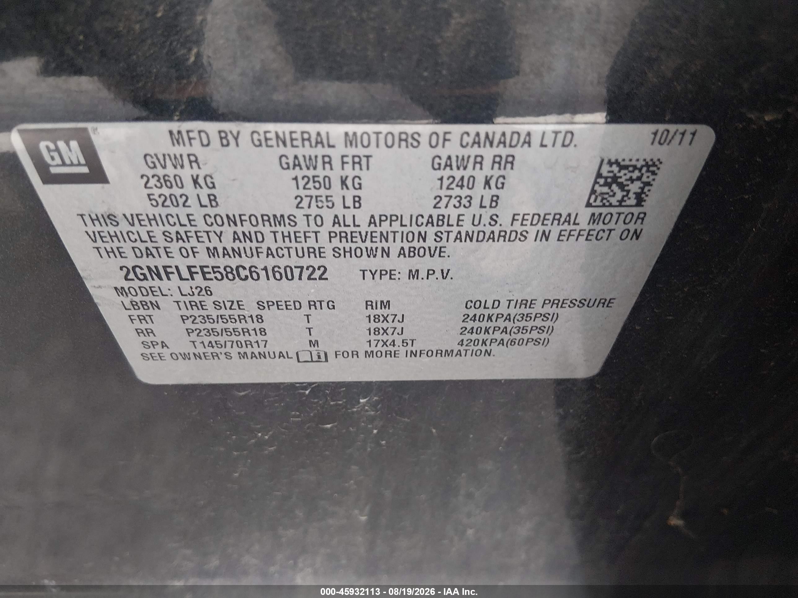 2012 Chevrolet Equinox Ltz Black vin: 2GNFLFE58C6160722