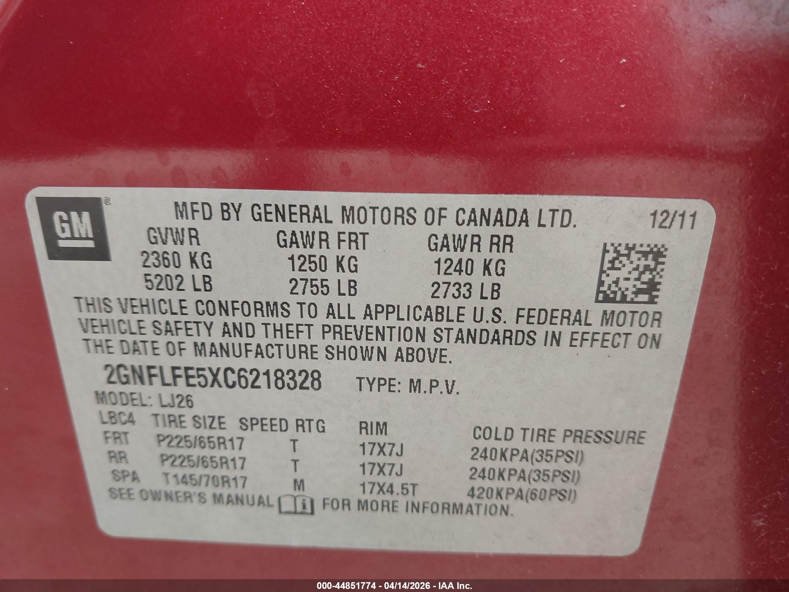 2012 Chevrolet Equinox Ltz Burgundy vin: 2GNFLFE5XC6218328