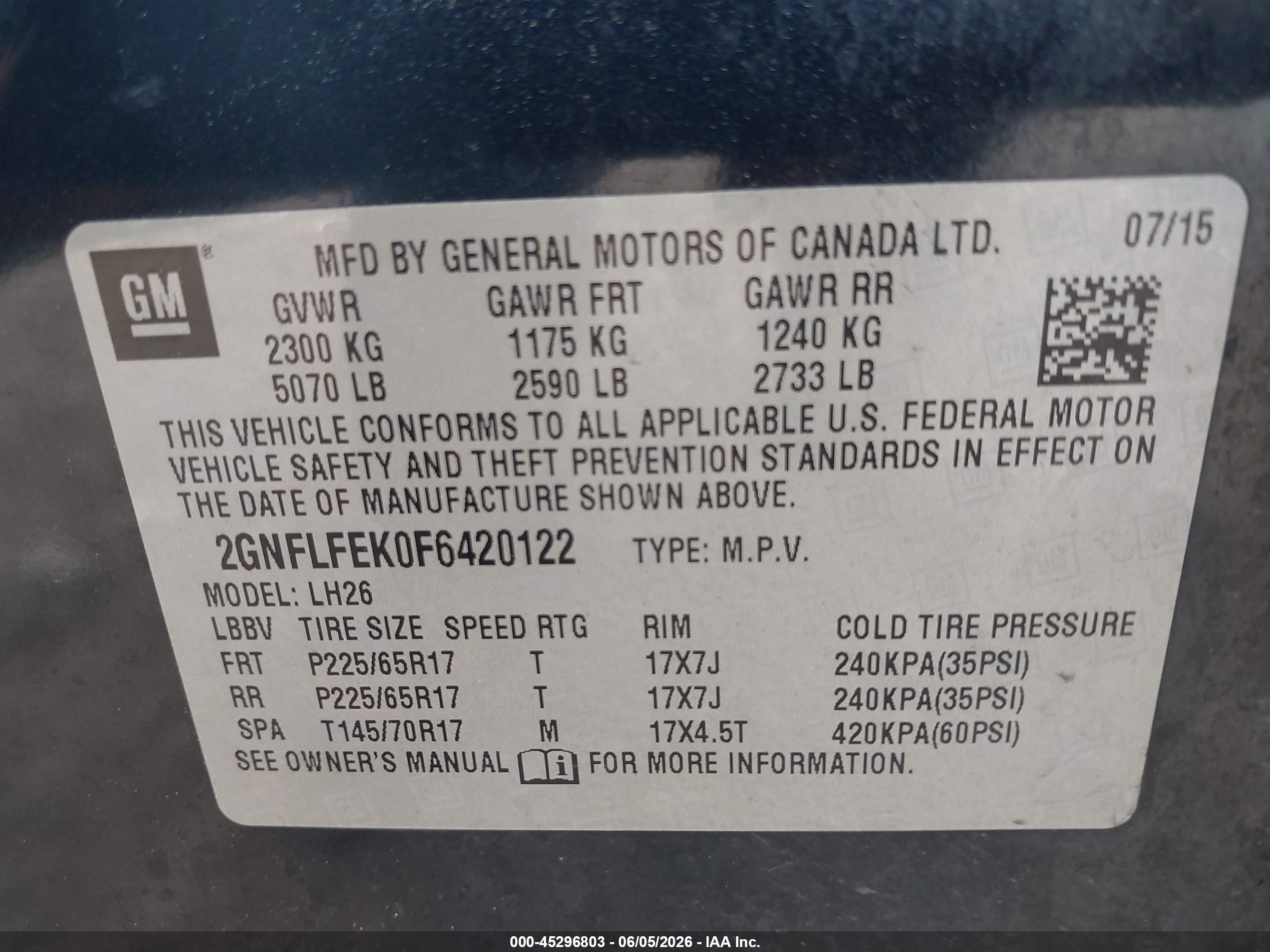 2015 Chevrolet Equinox 1lt Dark Blue vin: 2GNFLFEK0F6420122