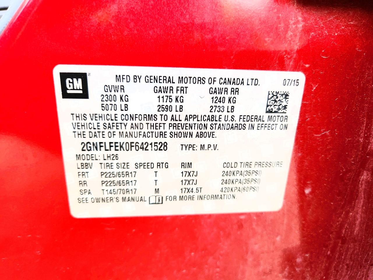 2015 Chevrolet Equinox Lt Red vin: 2GNFLFEK0F6421528