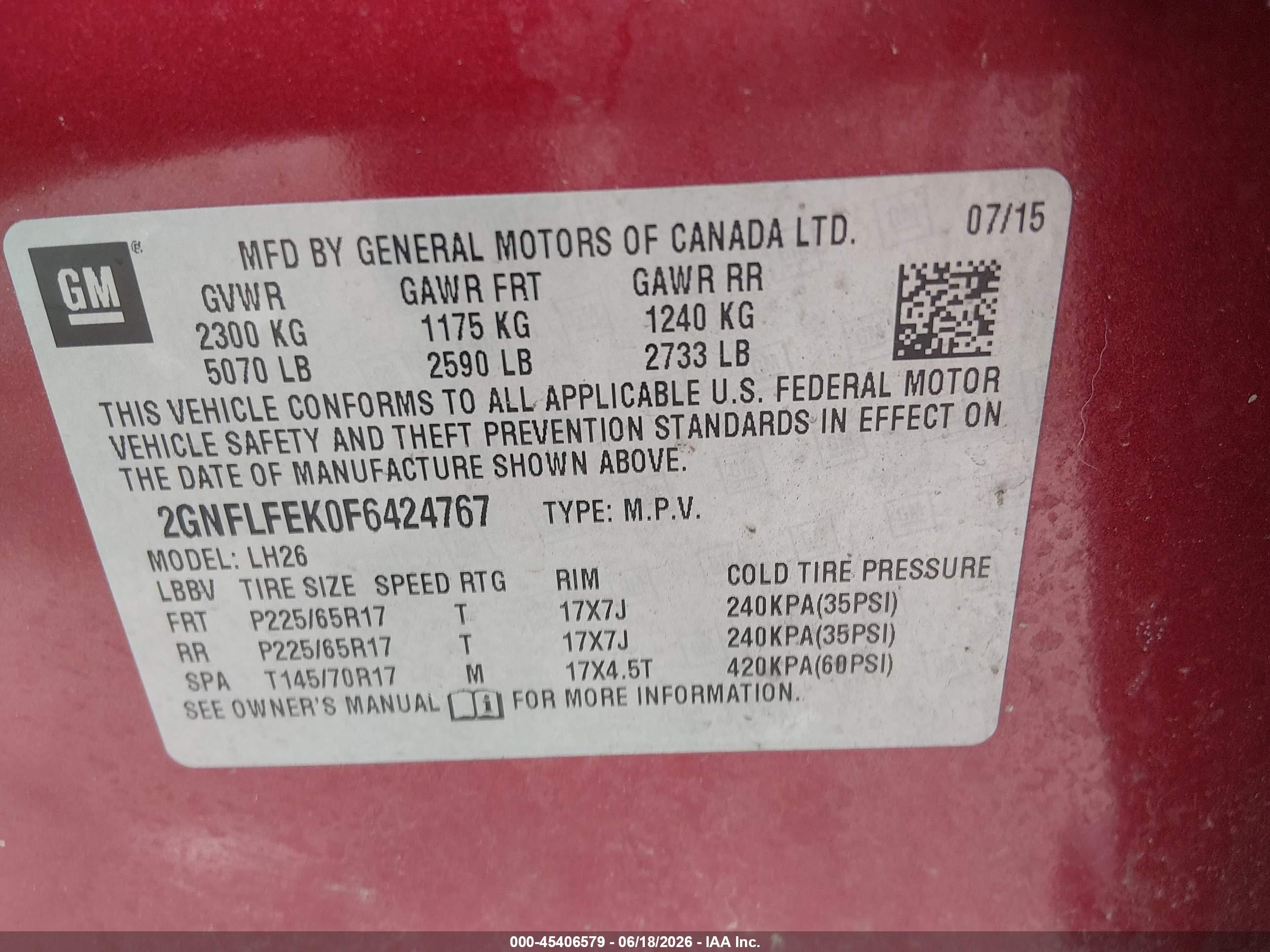 2015 Chevrolet Equinox 1lt Red vin: 2GNFLFEK0F6424767