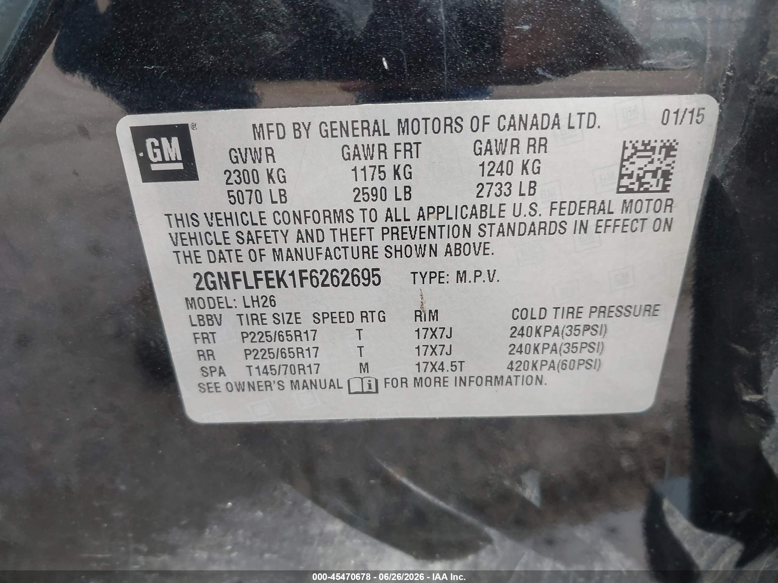 2015 Chevrolet Equinox 1lt Black vin: 2GNFLFEK1F6262695