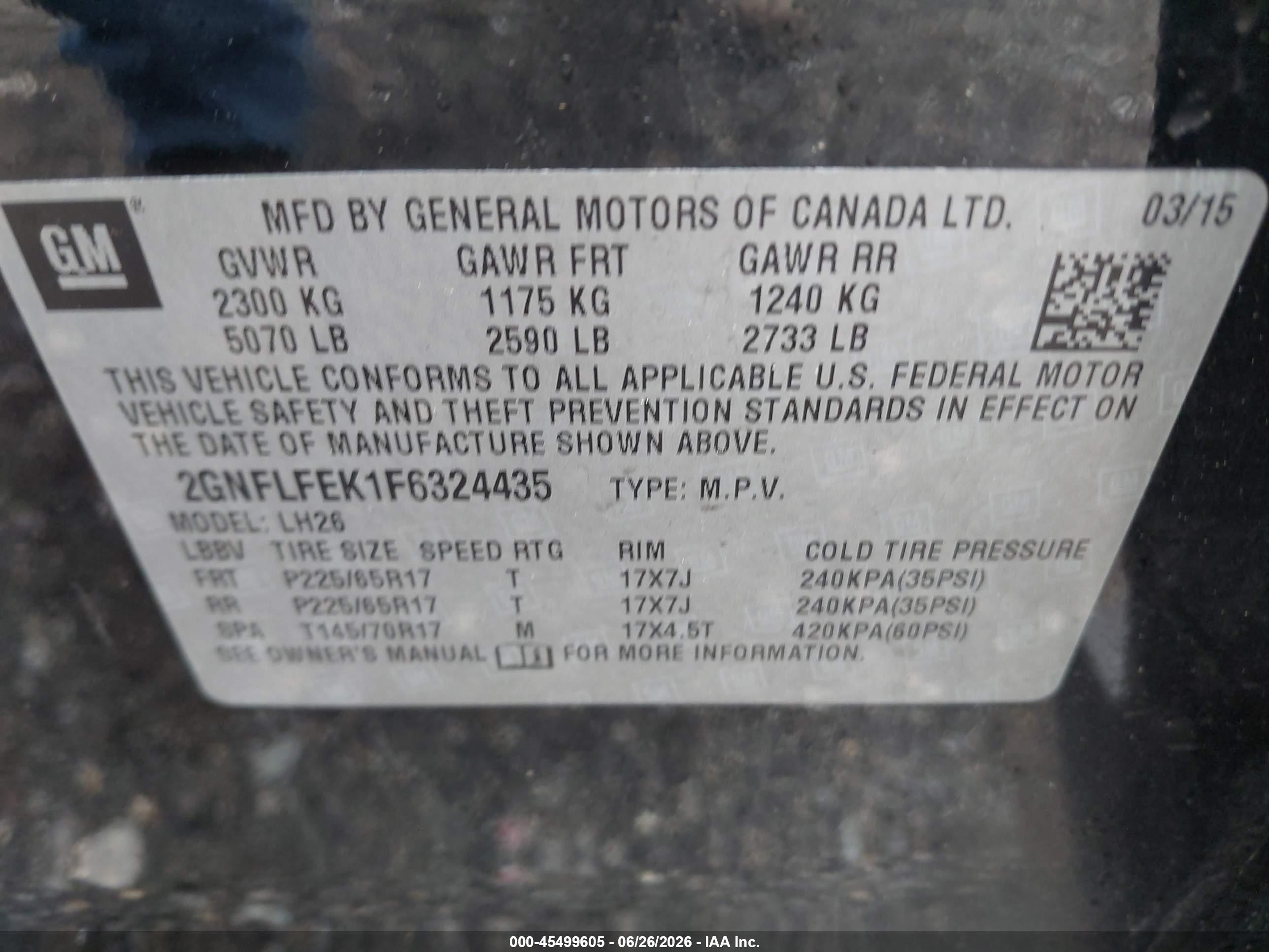 2015 Chevrolet Equinox 1lt Black vin: 2GNFLFEK1F6324435