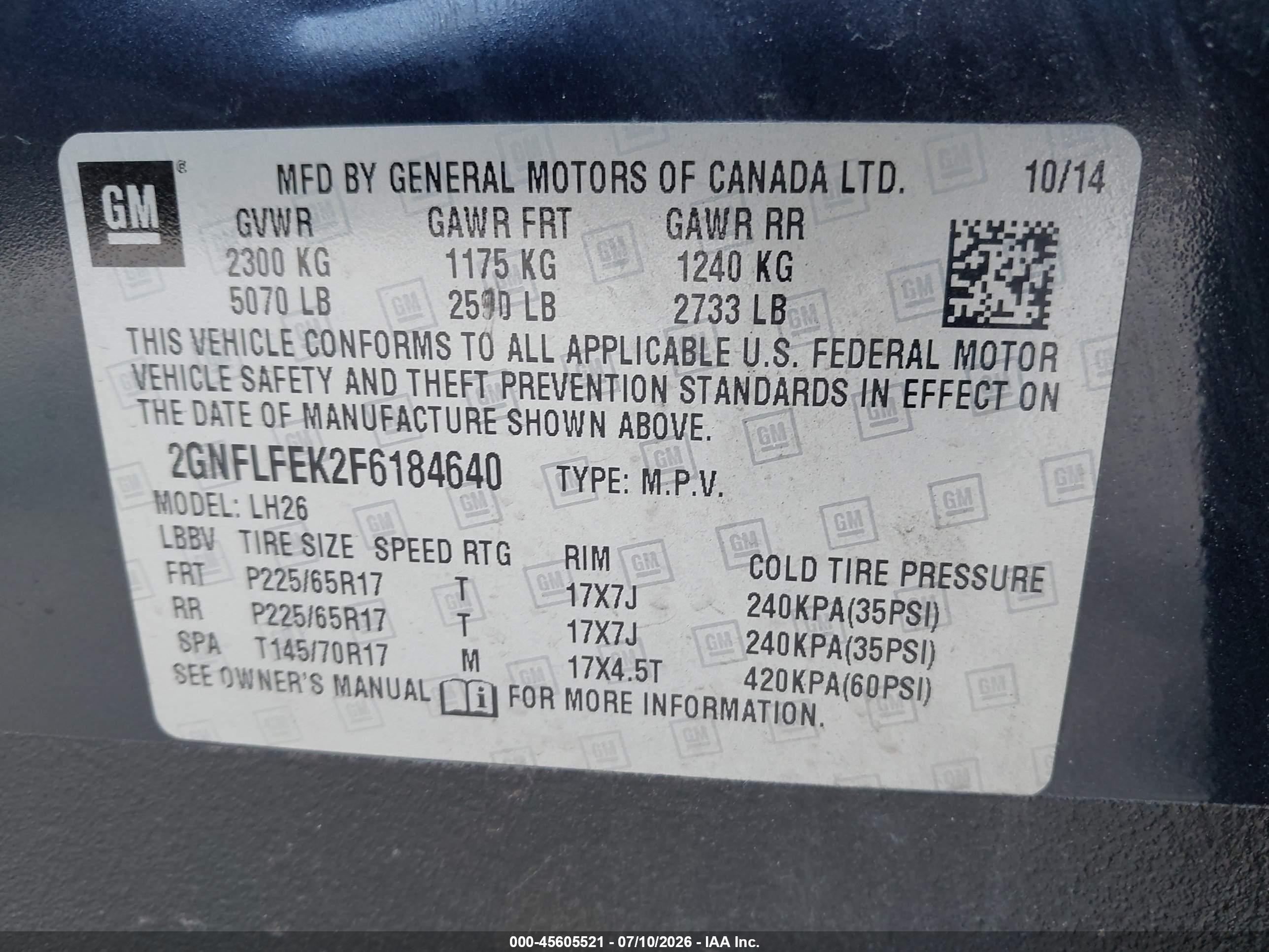 2015 Chevrolet Equinox Lt Blue vin: 2GNFLFEK2F6184640