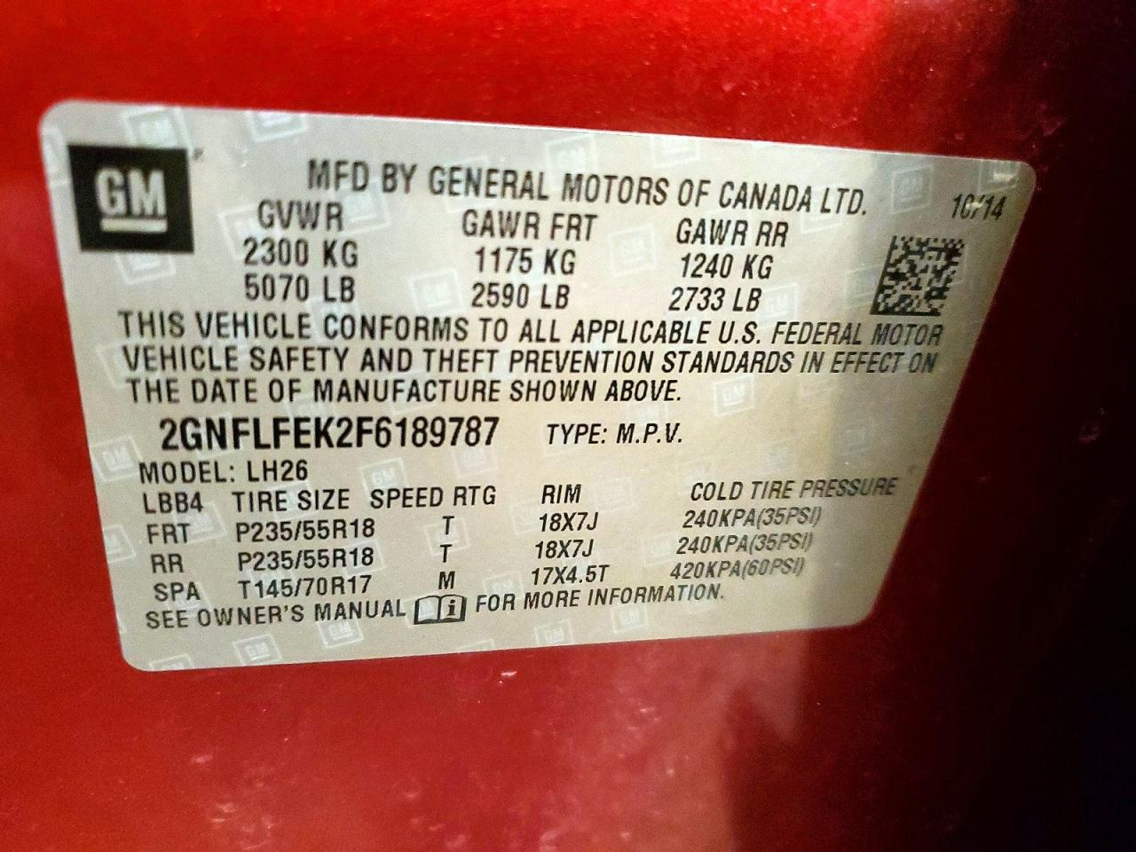 2015 Chevrolet Equinox Lt Red vin: 2GNFLFEK2F6189787