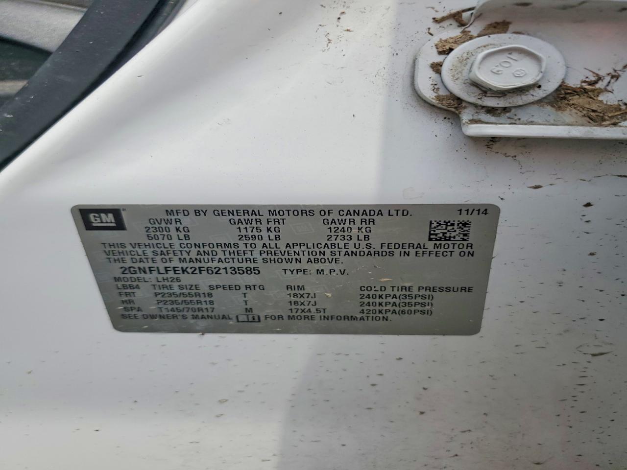 2015 Chevrolet Equinox Lt White vin: 2GNFLFEK2F6213585