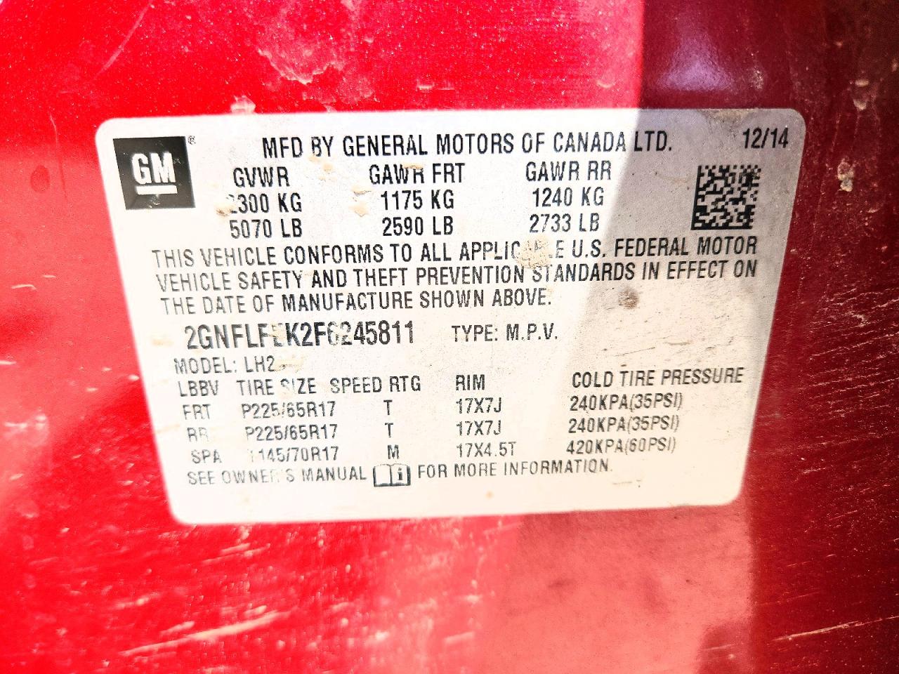 2015 Chevrolet Equinox Lt Red vin: 2GNFLFEK2F6245811