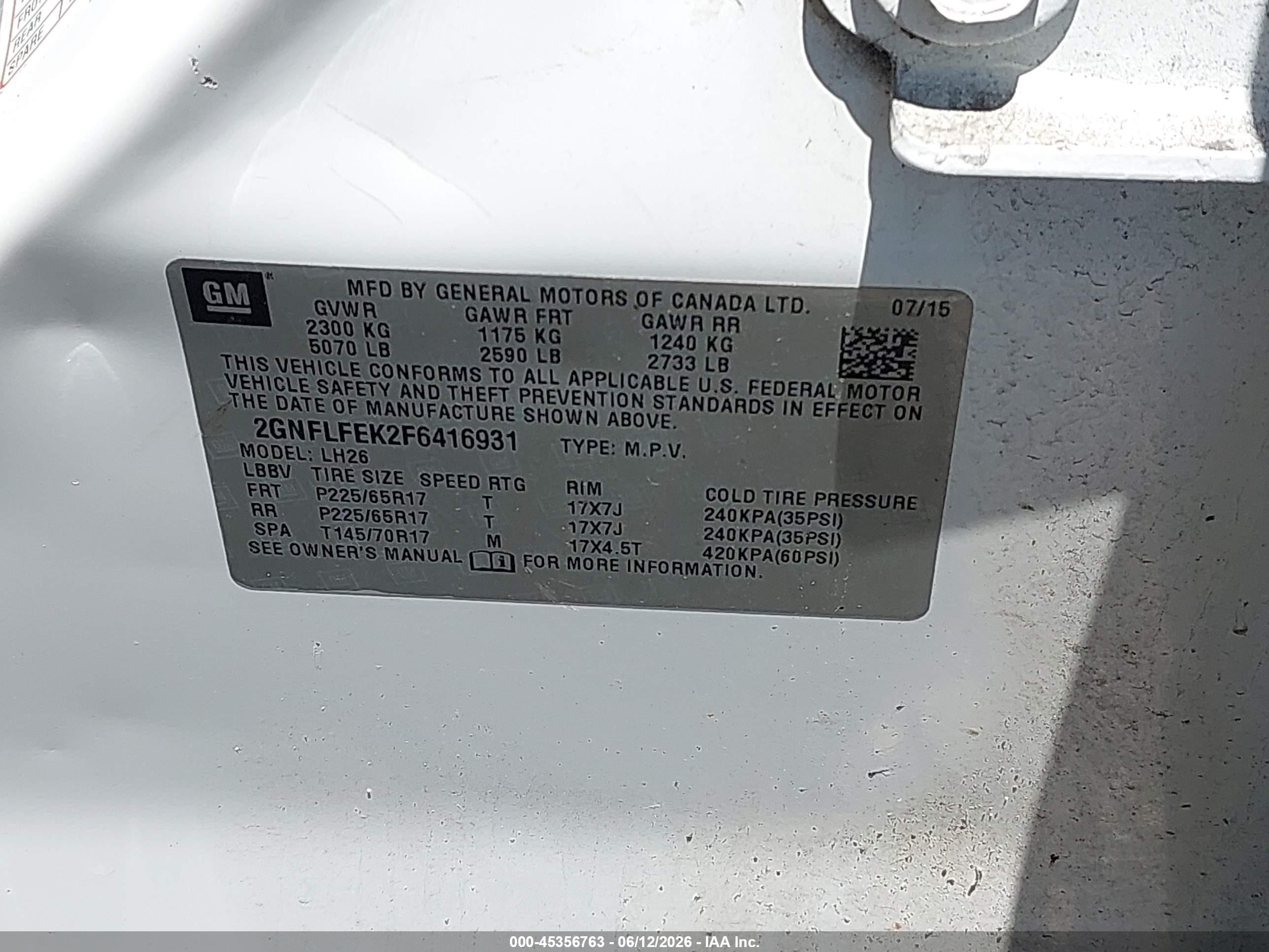 2015 Chevrolet Equinox 1lt Белый vin: 2GNFLFEK2F6416931