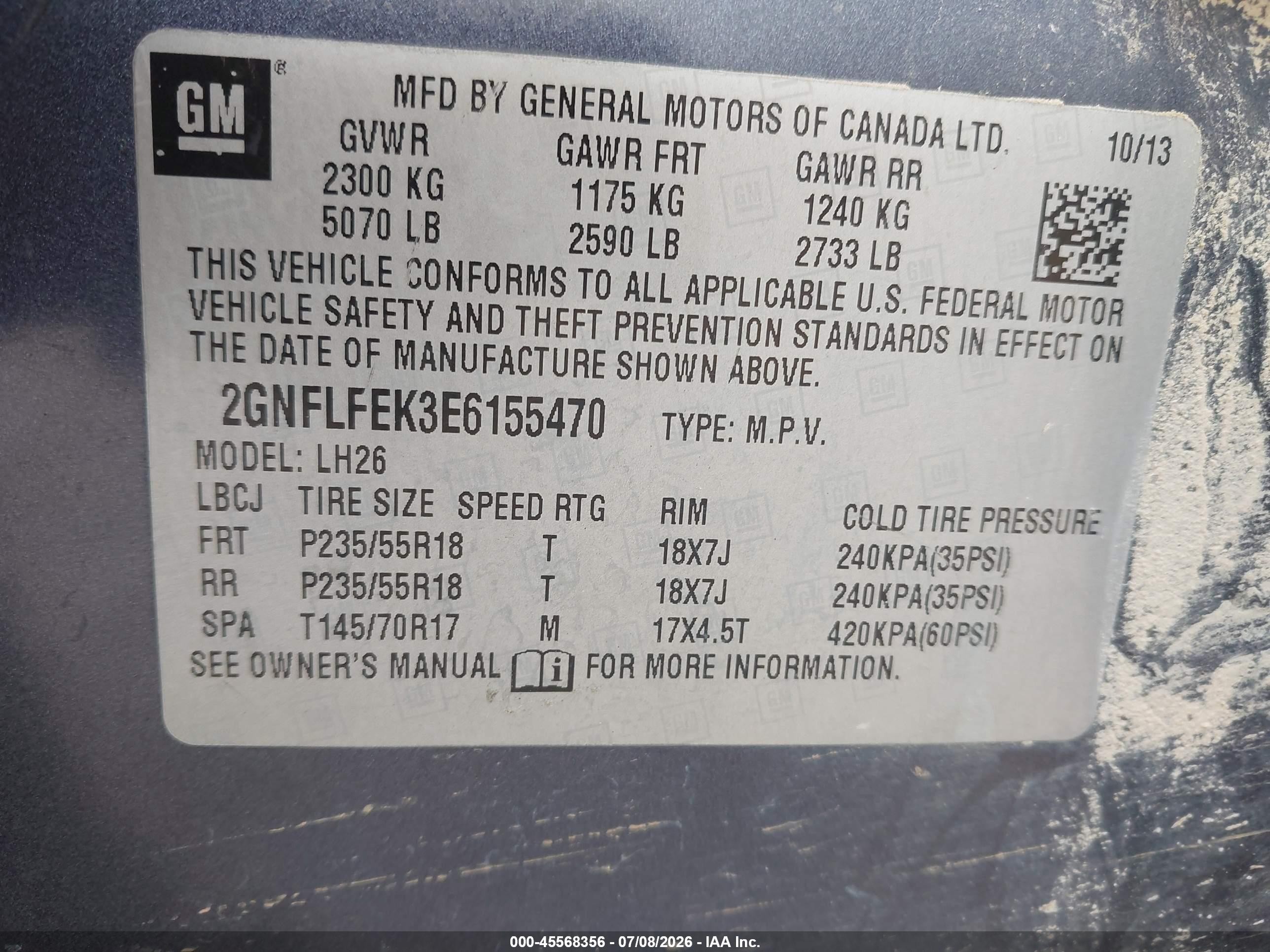 2014 Chevrolet Equinox Lt Blue vin: 2GNFLFEK3E6155470