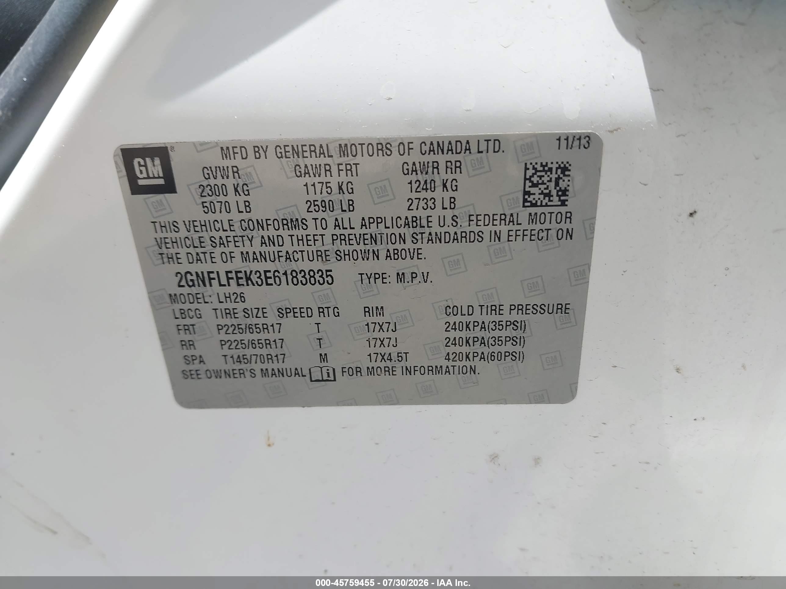 2014 Chevrolet Equinox Lt White vin: 2GNFLFEK3E6183835