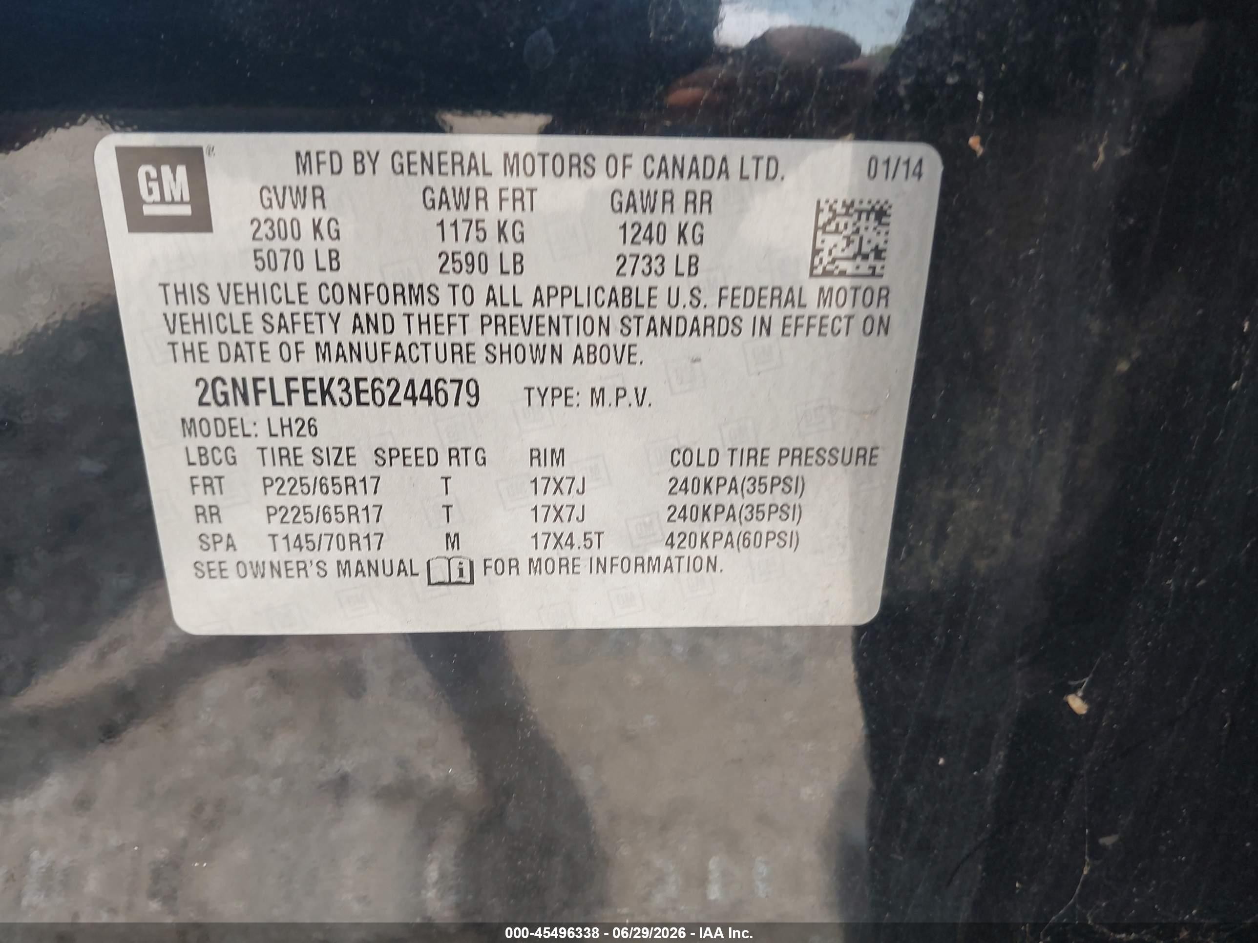 2014 Chevrolet Equinox Lt Black vin: 2GNFLFEK3E6244679