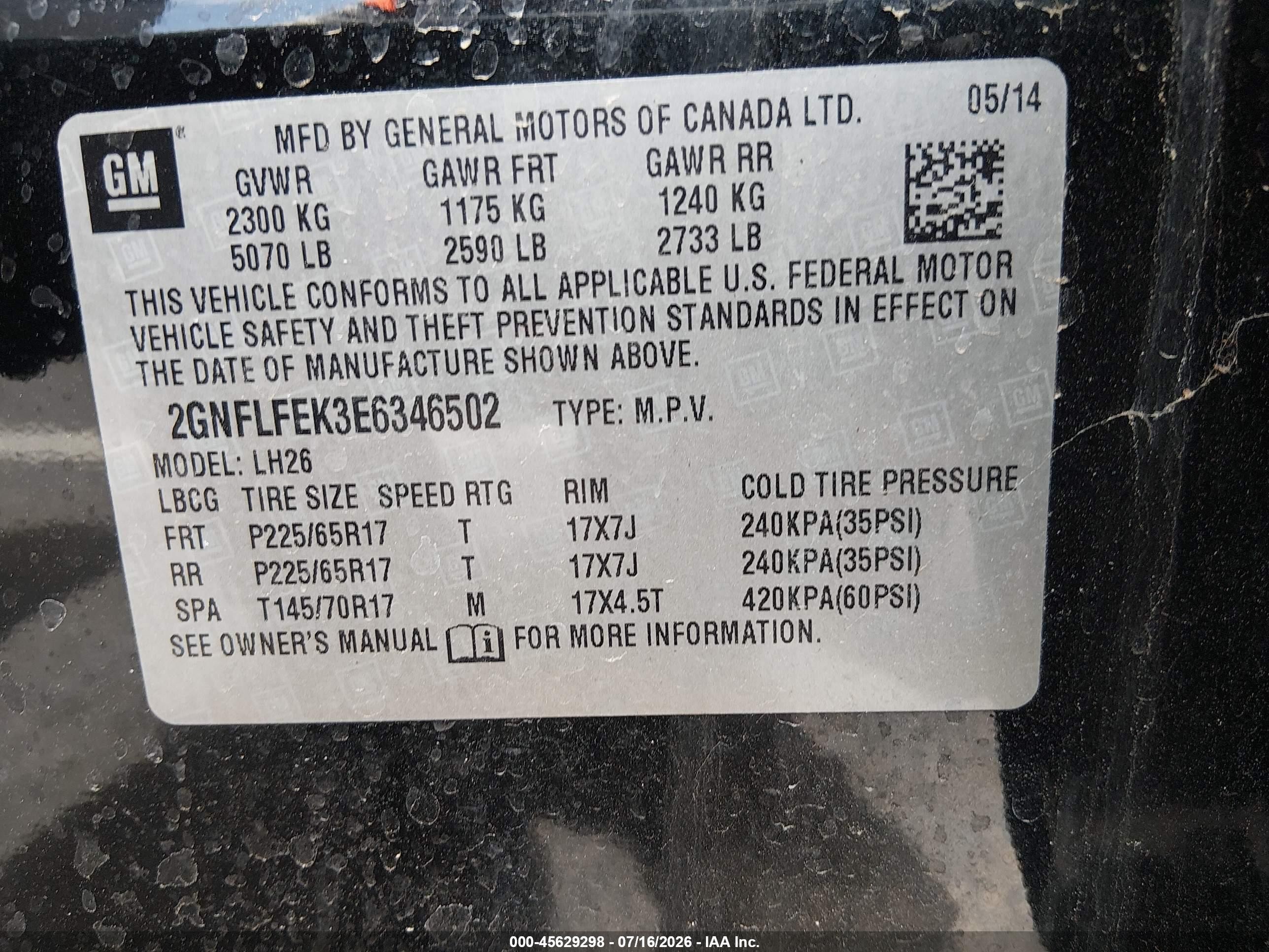 2014 Chevrolet Equinox Lt Black vin: 2GNFLFEK3E6346502
