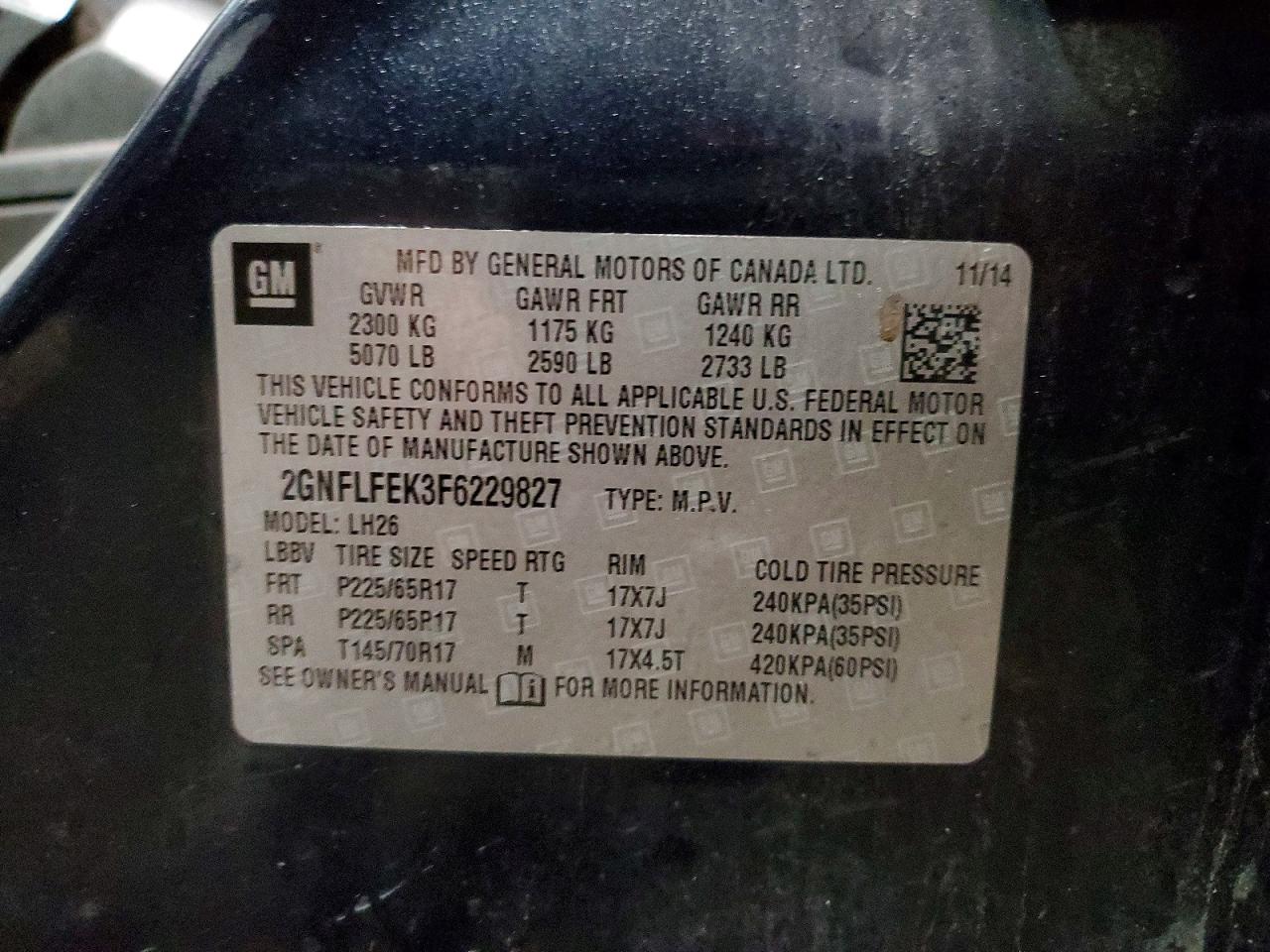 2015 Chevrolet Equinox Lt Синий vin: 2GNFLFEK3F6229827