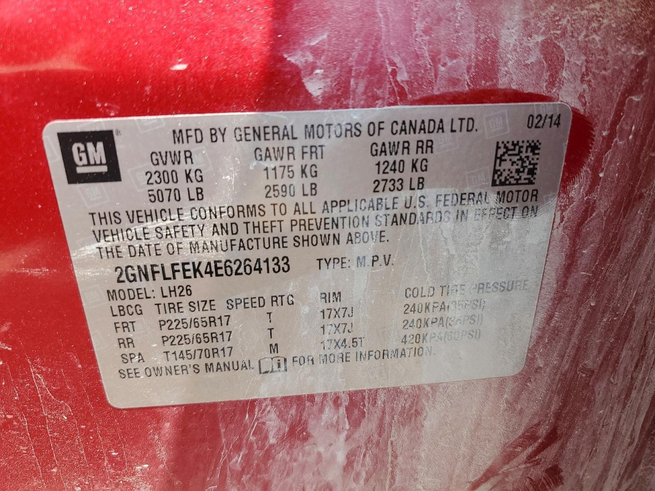 2014 Chevrolet Equinox Lt Red vin: 2GNFLFEK4E6264133
