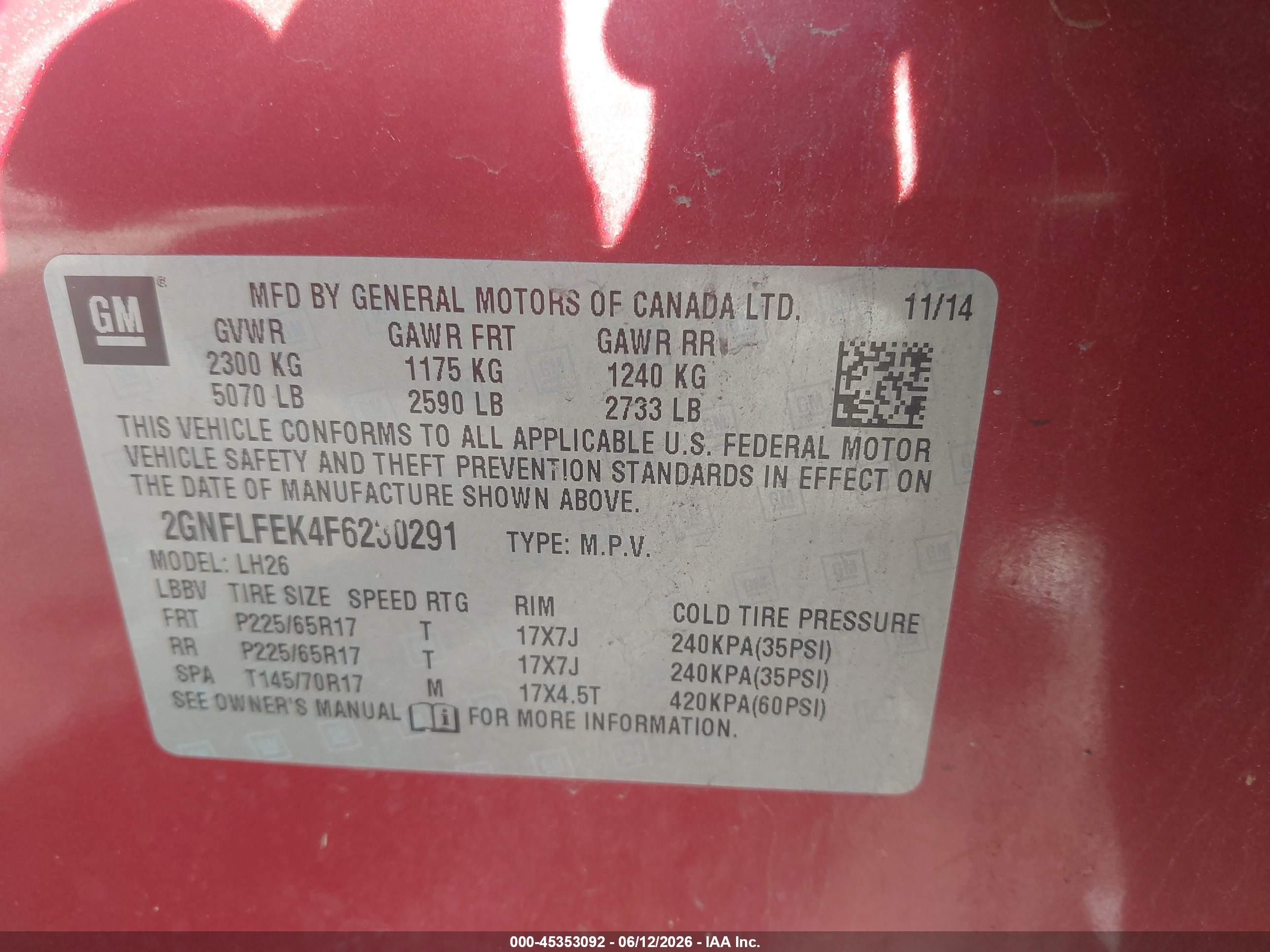 2015 Chevrolet Equinox 1lt Red vin: 2GNFLFEK4F6230291