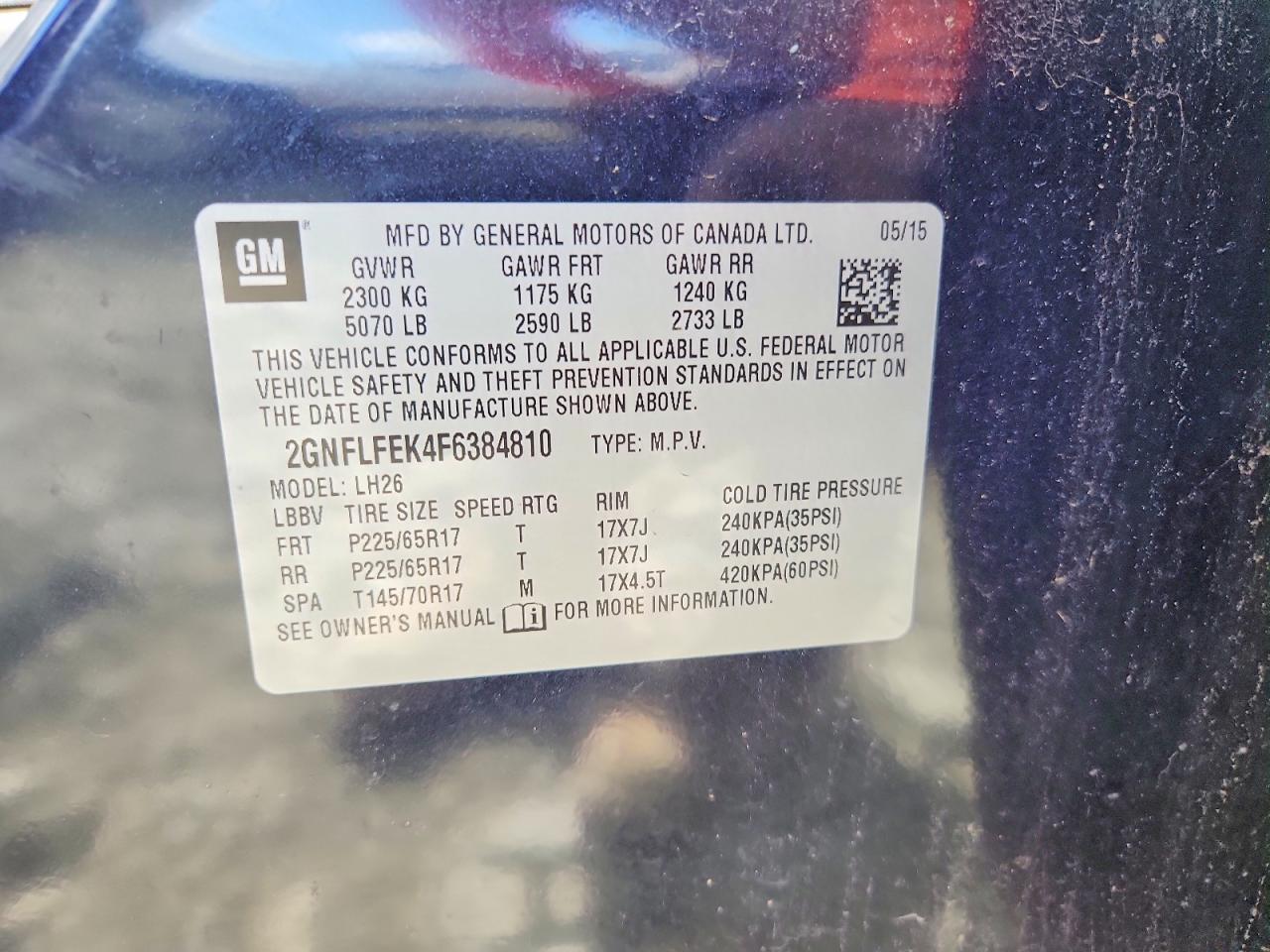 2015 Chevrolet Equinox Lt Blue vin: 2GNFLFEK4F6384810
