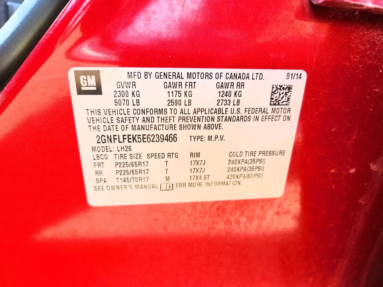 2014 Chevrolet Equinox Lt Red vin: 2GNFLFEK5E6239466