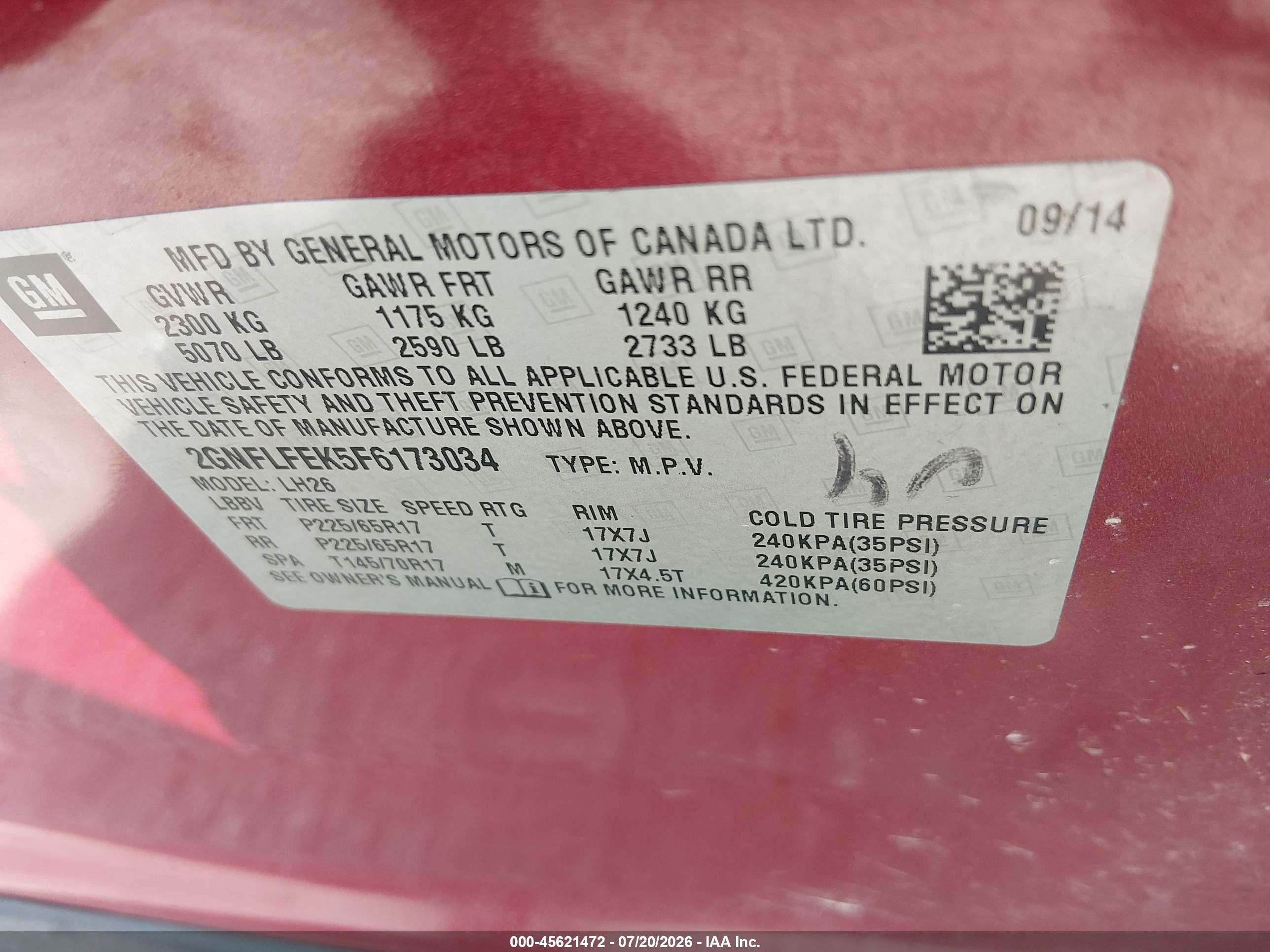 2015 Chevrolet Equinox Lt Red vin: 2GNFLFEK5F6173034