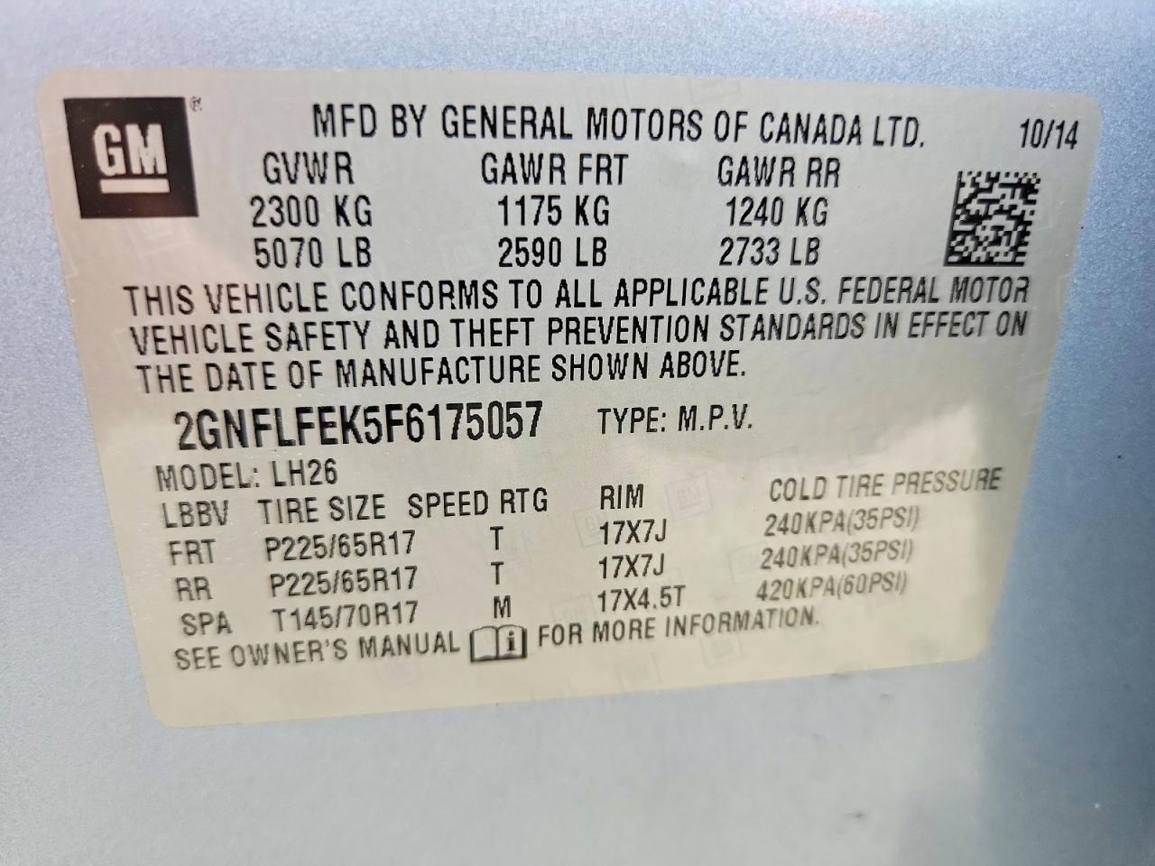2015 Chevrolet Equinox Lt Blue vin: 2GNFLFEK5F6175057