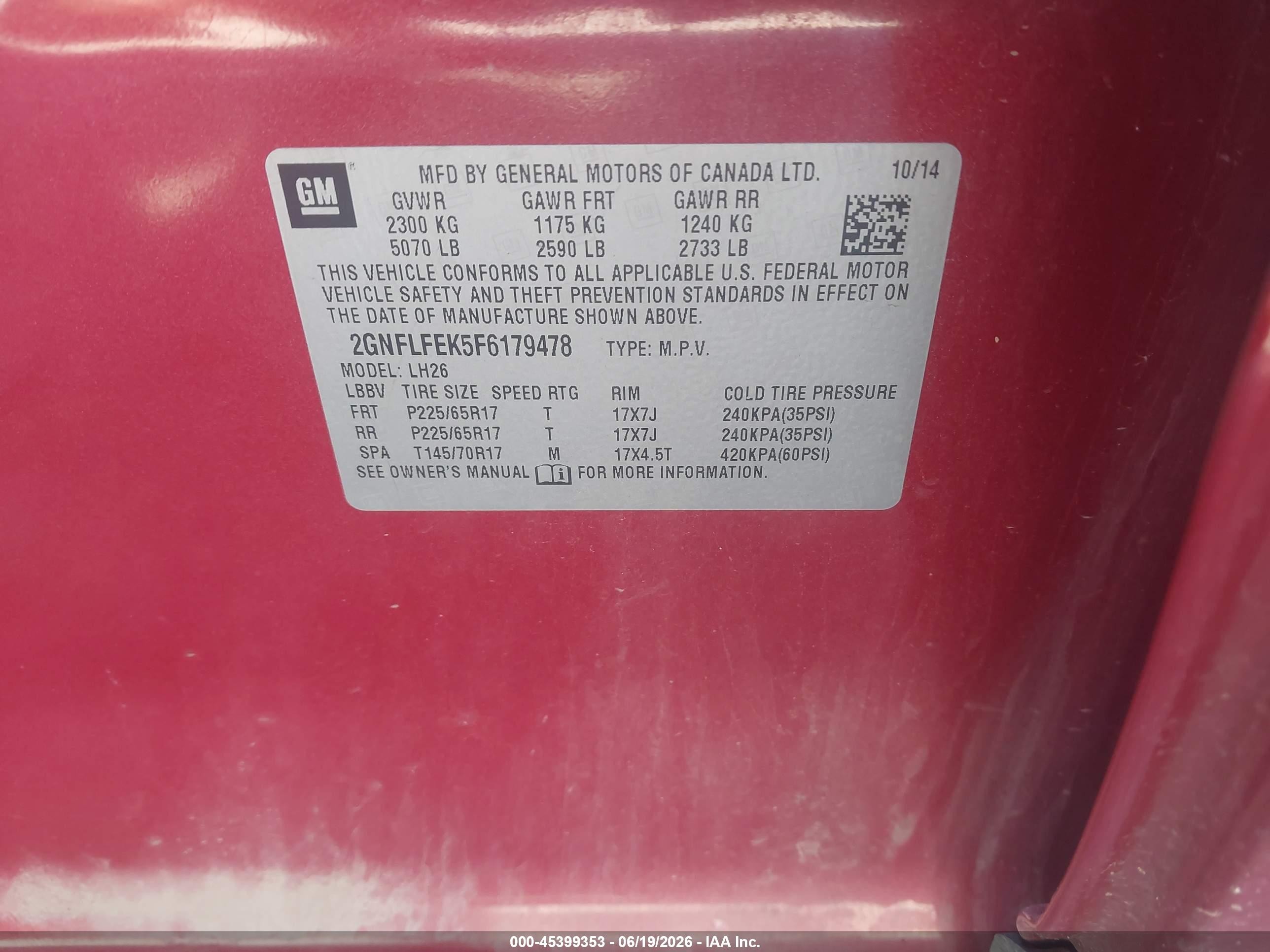 2015 Chevrolet Equinox 1lt Красный vin: 2GNFLFEK5F6179478