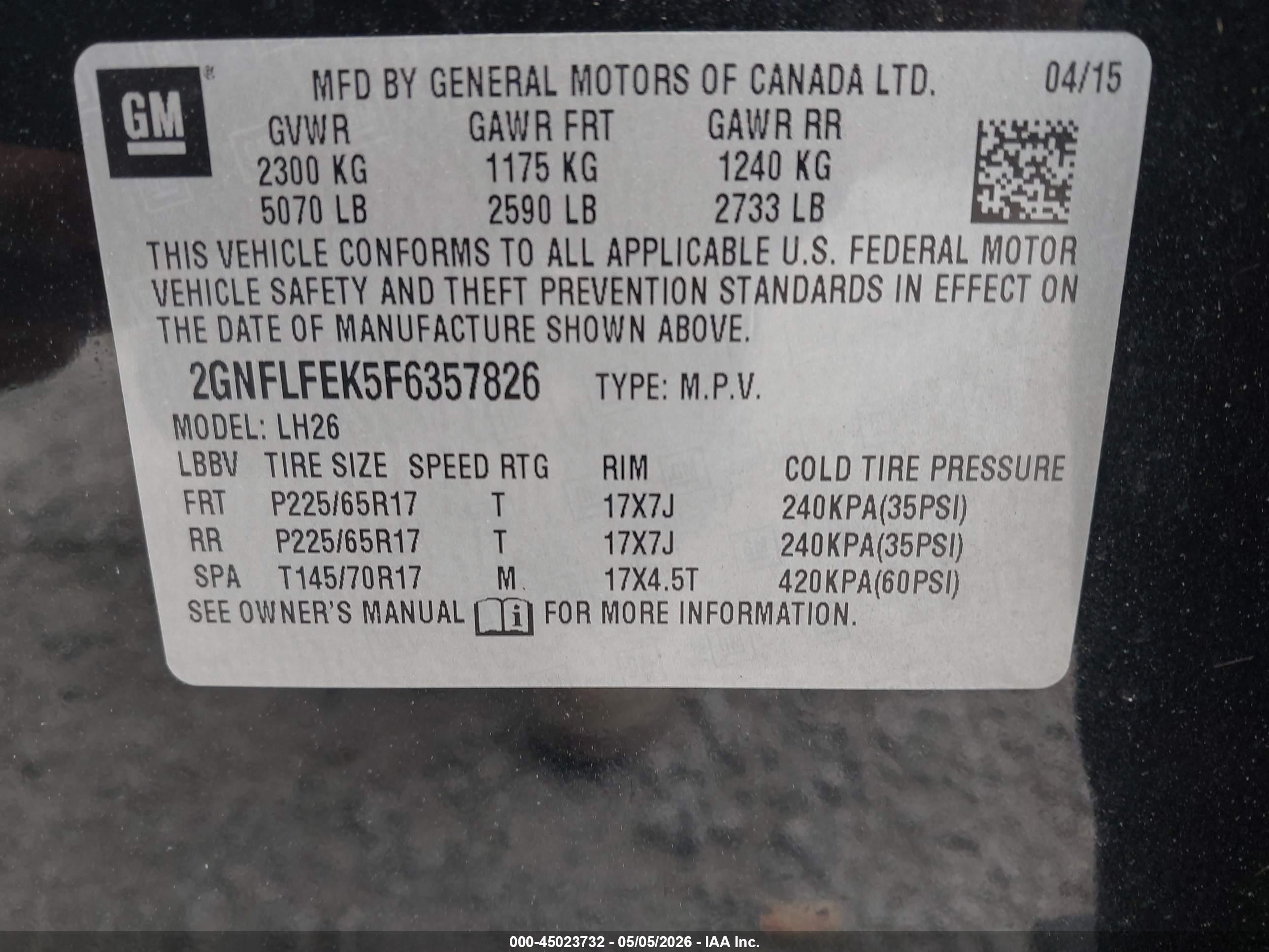 2015 Chevrolet Equinox 1lt Черный vin: 2GNFLFEK5F6357826