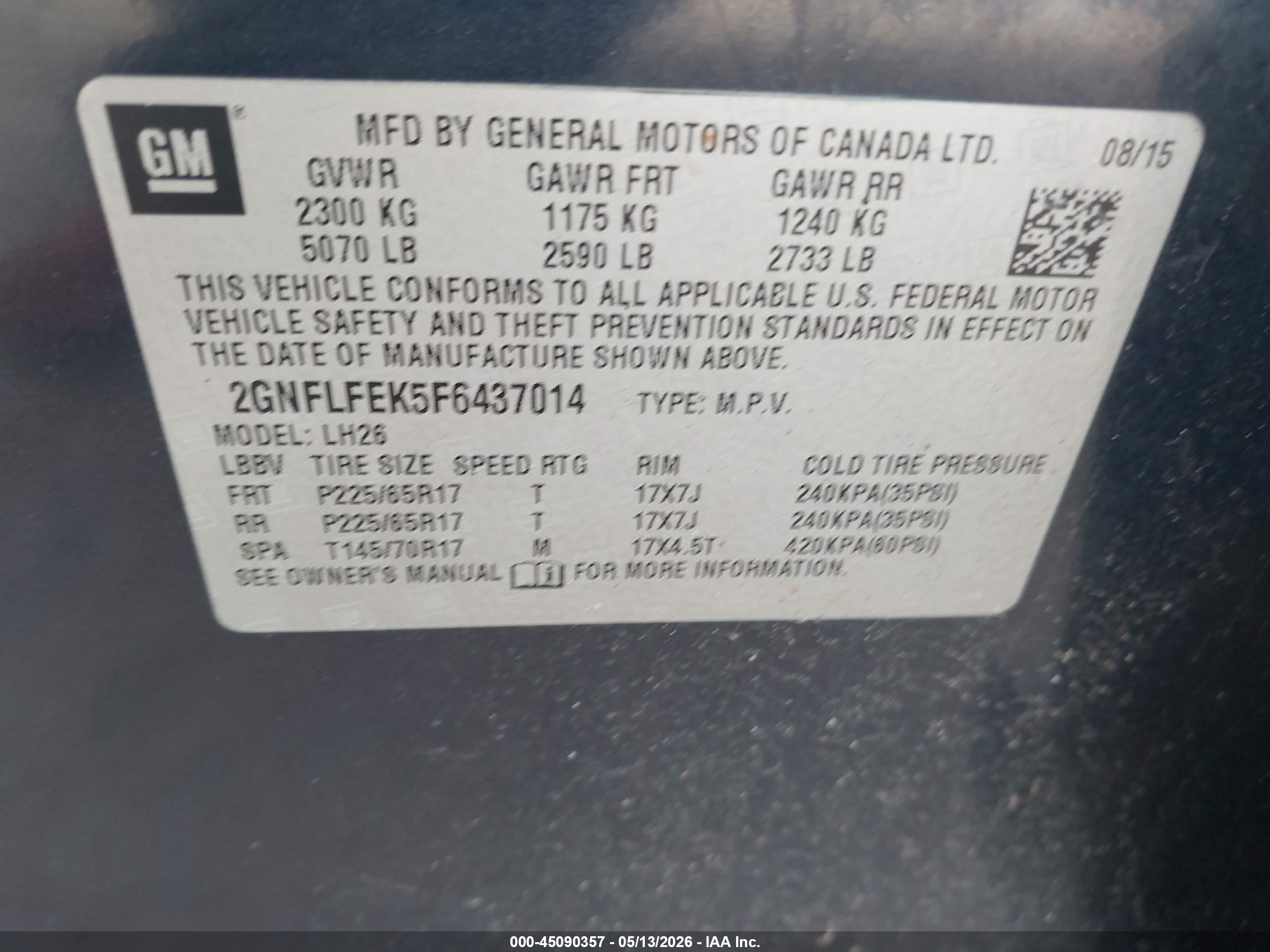 2015 Chevrolet Equinox 1lt Blue vin: 2GNFLFEK5F6437014