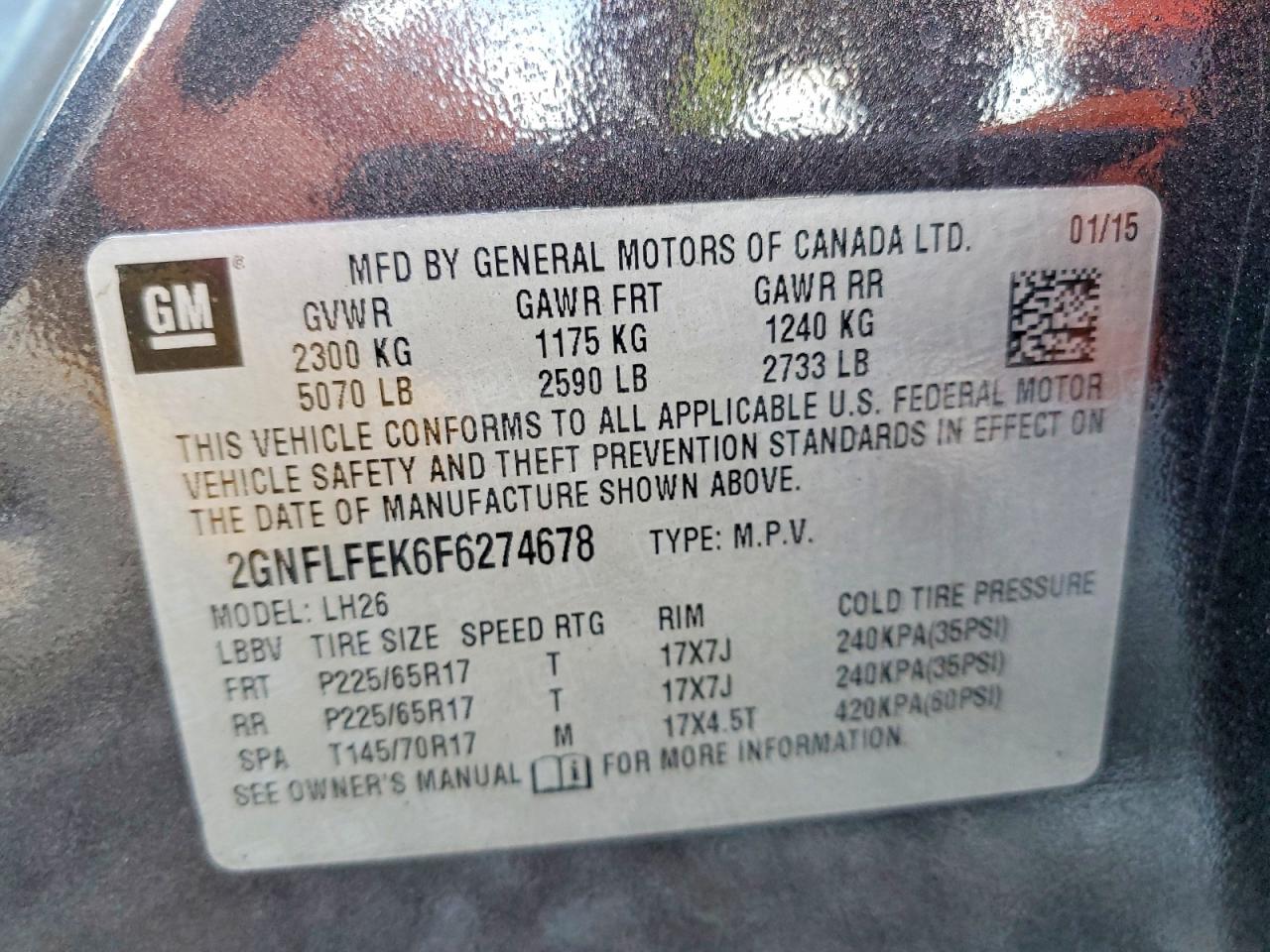 2015 Chevrolet Equinox Lt Charcoal vin: 2GNFLFEK6F6274678