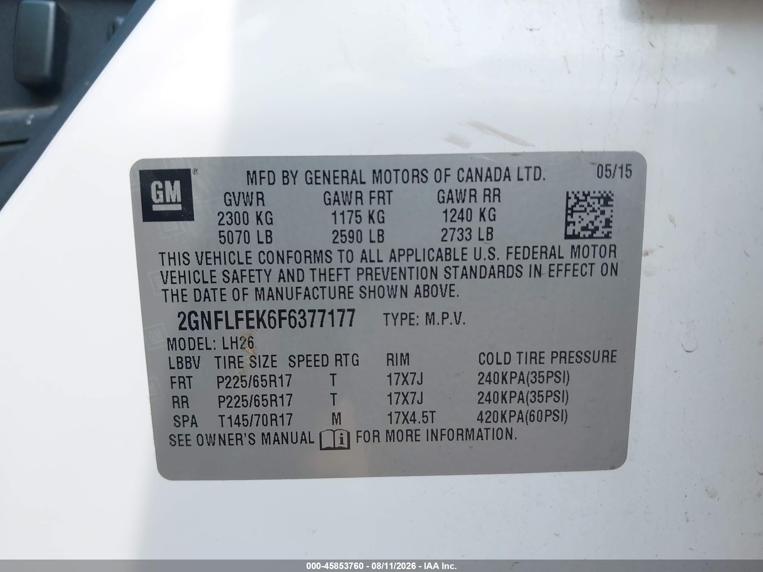 2015 Chevrolet Equinox Lt Белый vin: 2GNFLFEK6F6377177