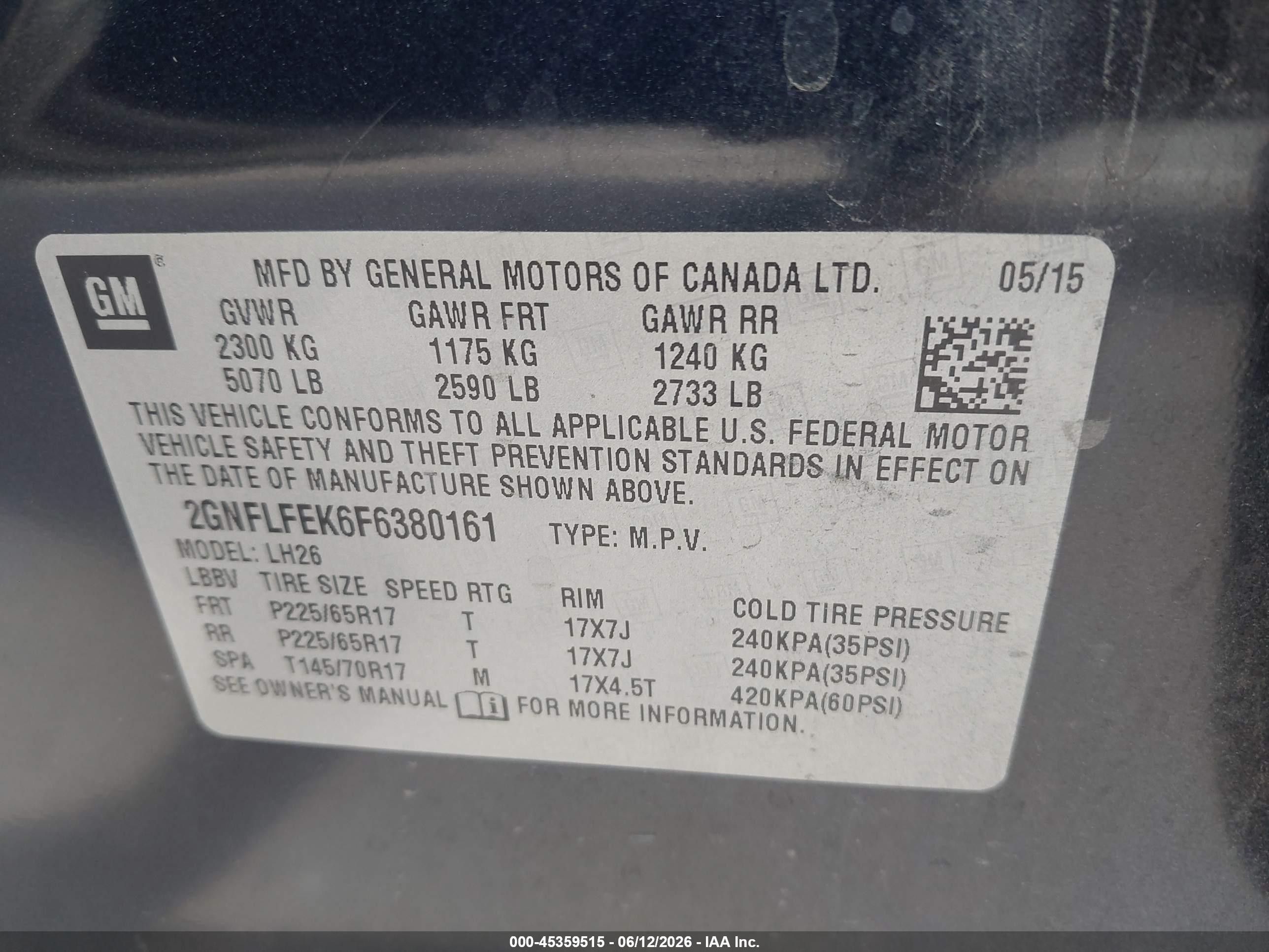 2015 Chevrolet Equinox 1lt Dark Blue vin: 2GNFLFEK6F6380161