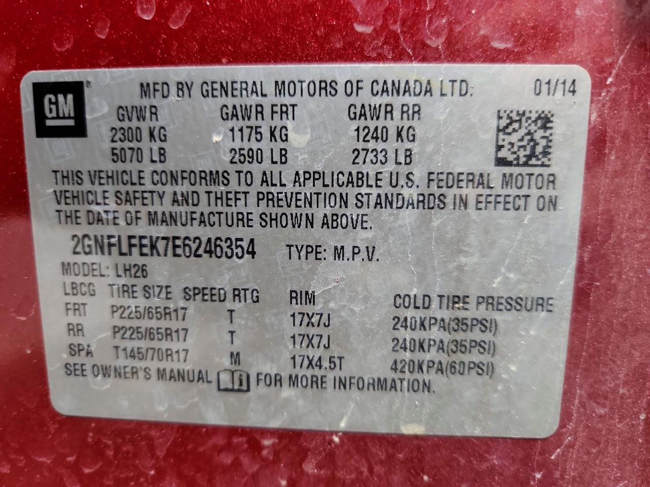 2014 Chevrolet Equinox Lt Red vin: 2GNFLFEK7E6246354