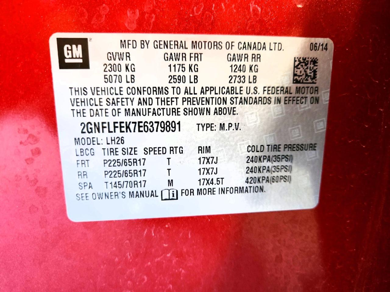 2014 Chevrolet Equinox Lt Red vin: 2GNFLFEK7E6379891