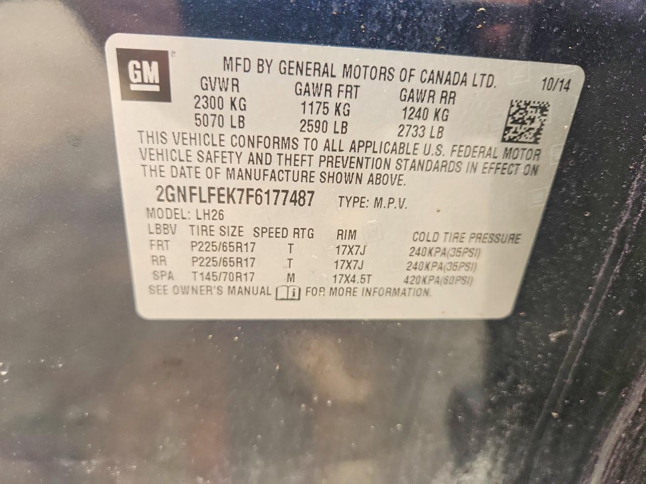 2015 Chevrolet Equinox Lt Blue vin: 2GNFLFEK7F6177487
