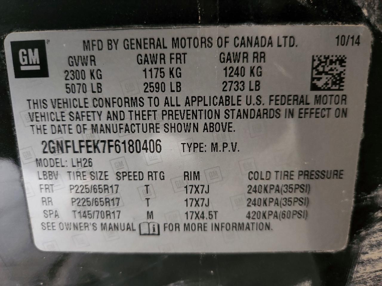 2015 Chevrolet Equinox Lt Black vin: 2GNFLFEK7F6180406