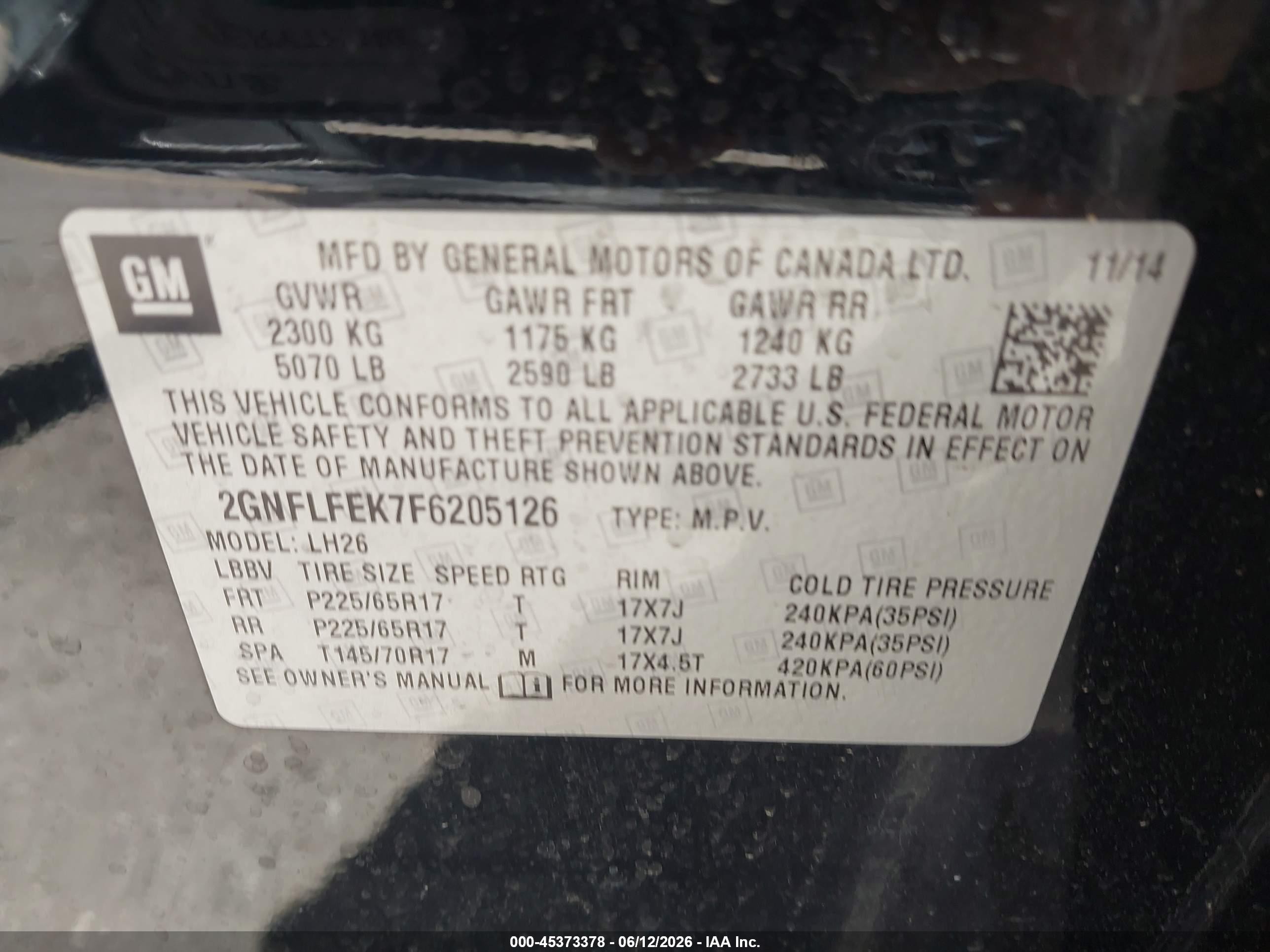 2015 Chevrolet Equinox 1lt Black vin: 2GNFLFEK7F6205126