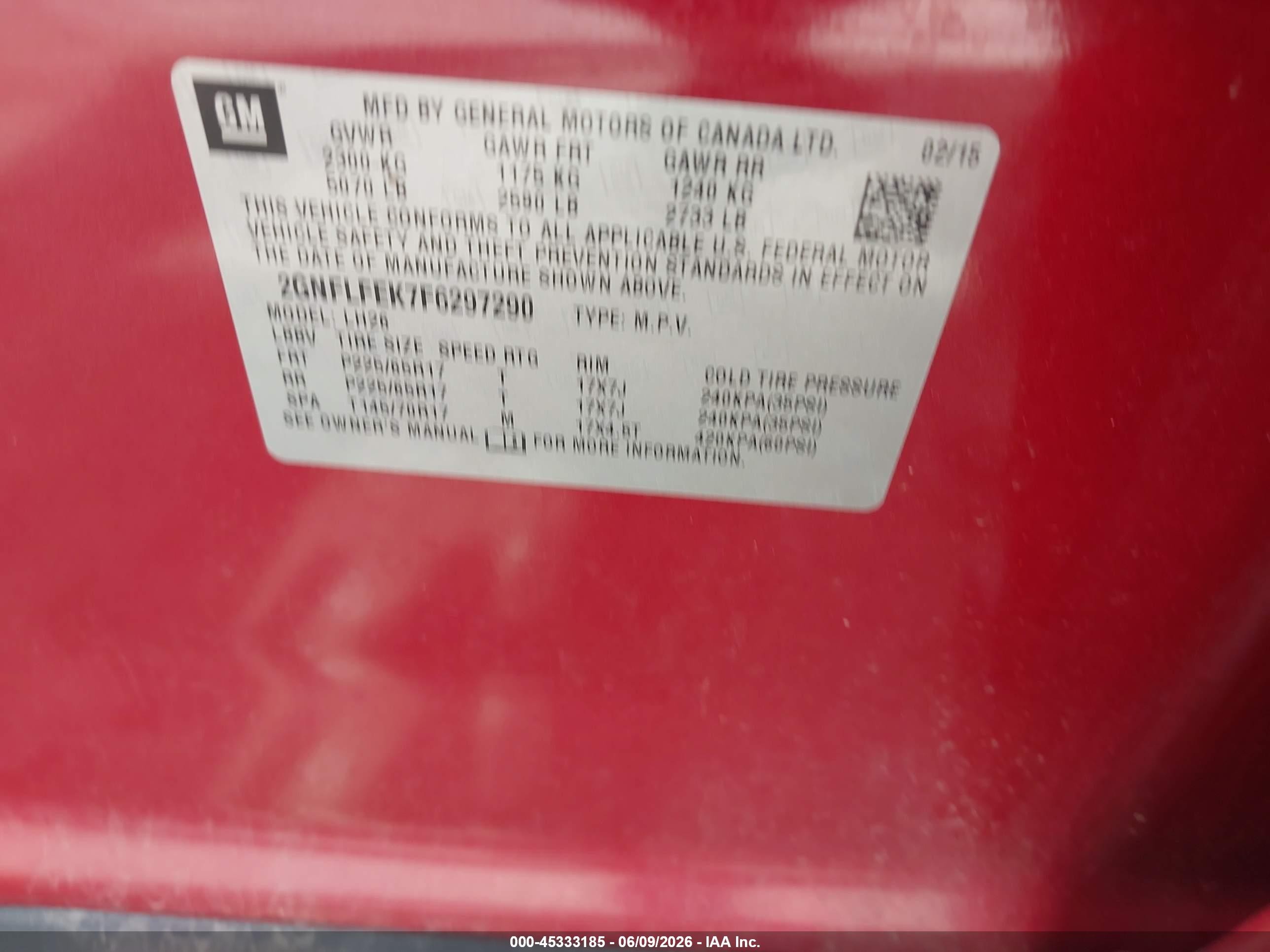 2015 Chevrolet Equinox 1lt Red vin: 2GNFLFEK7F6297290
