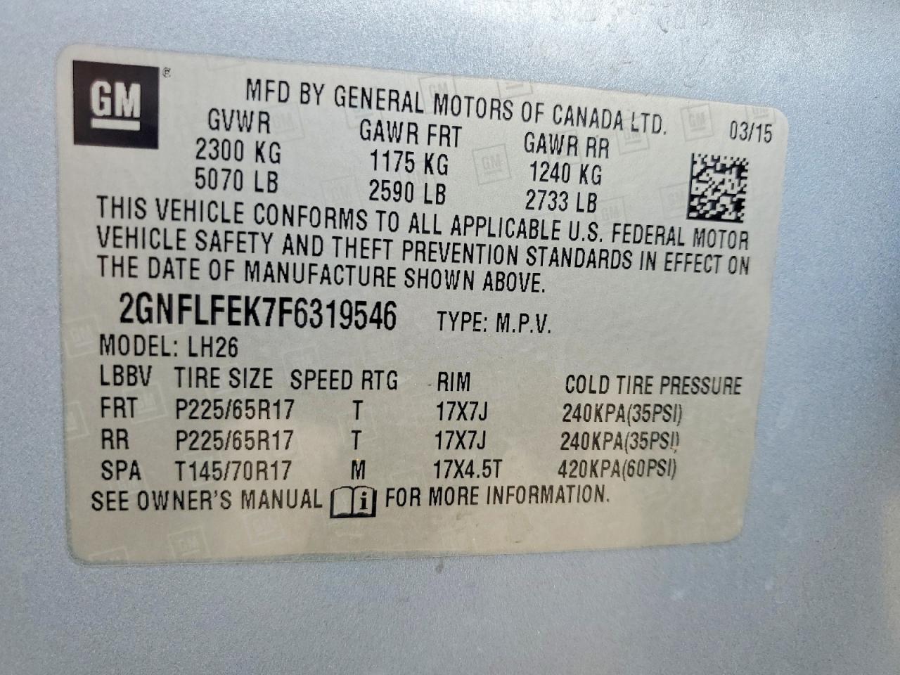 2015 Chevrolet Equinox Lt Blue vin: 2GNFLFEK7F6319546