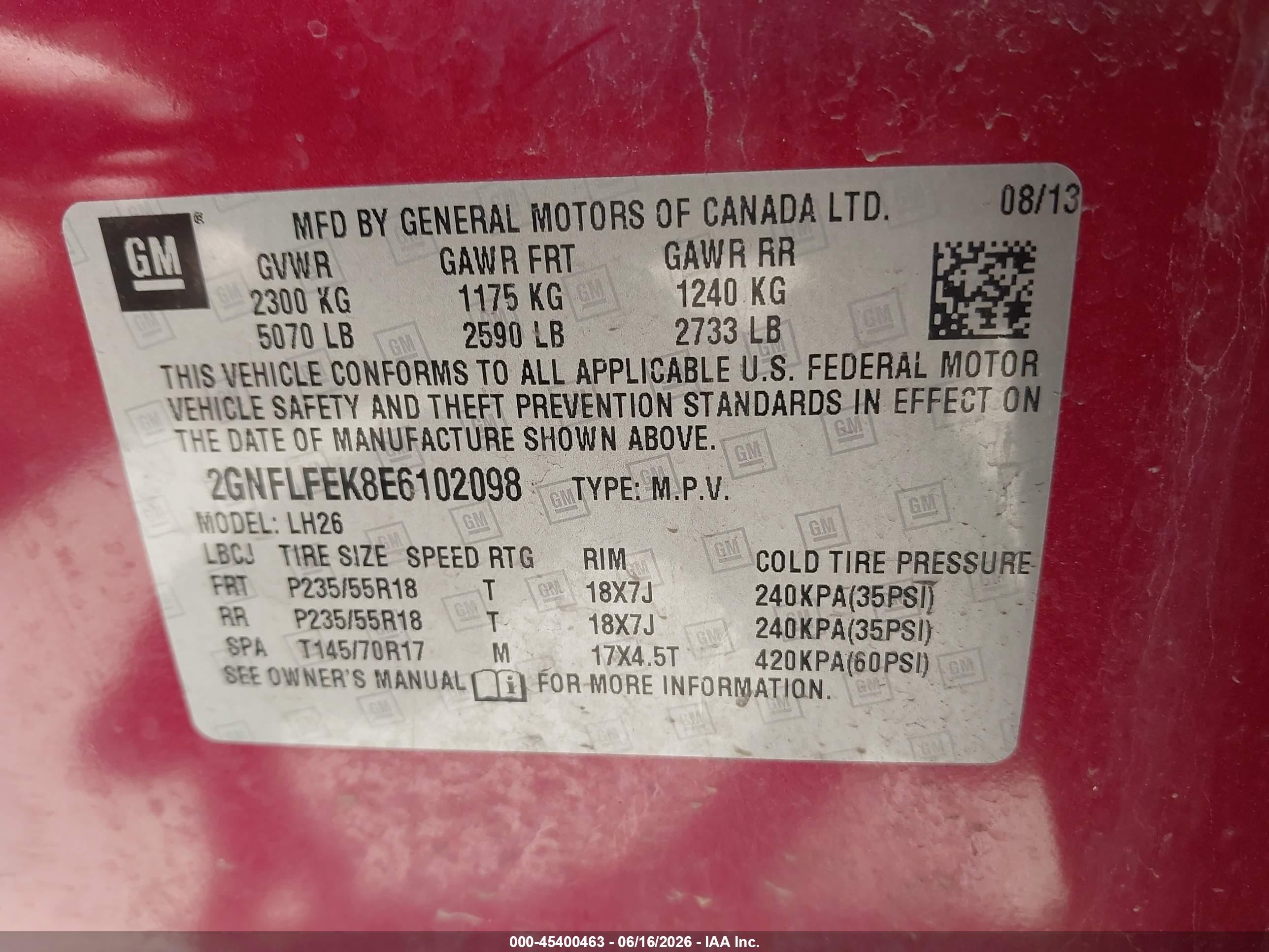 2014 Chevrolet Equinox Lt Red vin: 2GNFLFEK8E6102098