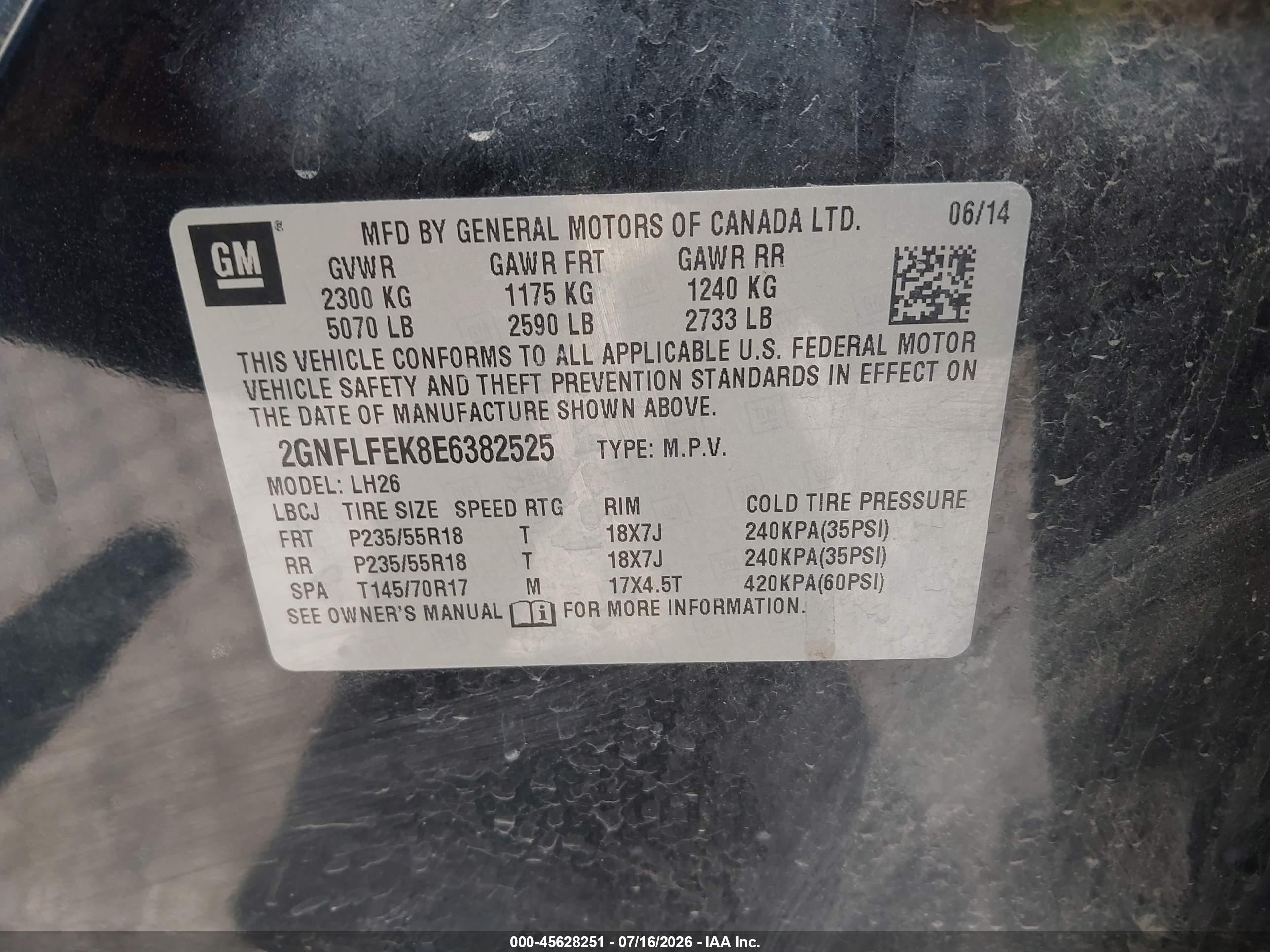 2014 Chevrolet Equinox Lt Black vin: 2GNFLFEK8E6382525