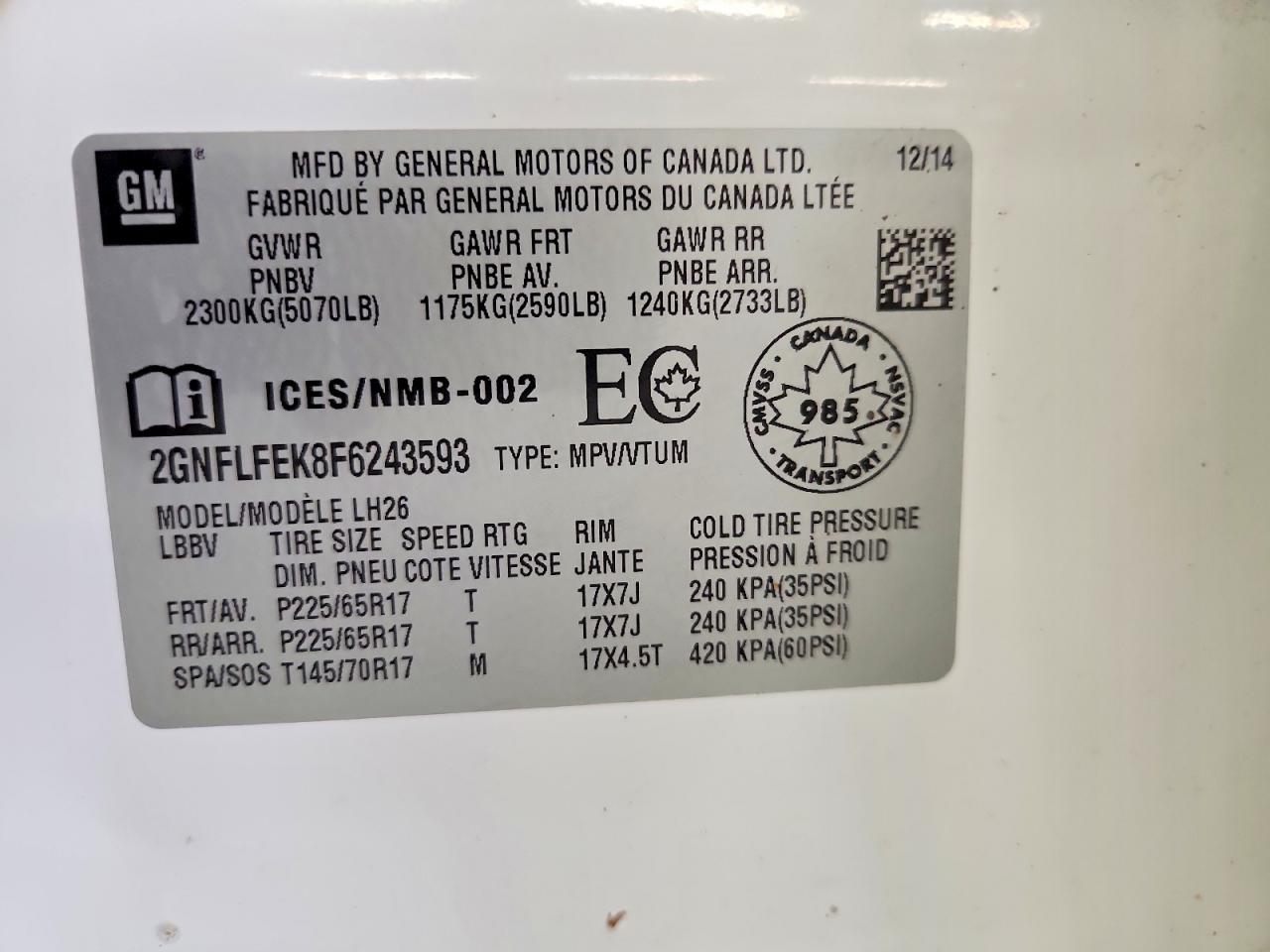 2015 Chevrolet Equinox Lt White vin: 2GNFLFEK8F6243593