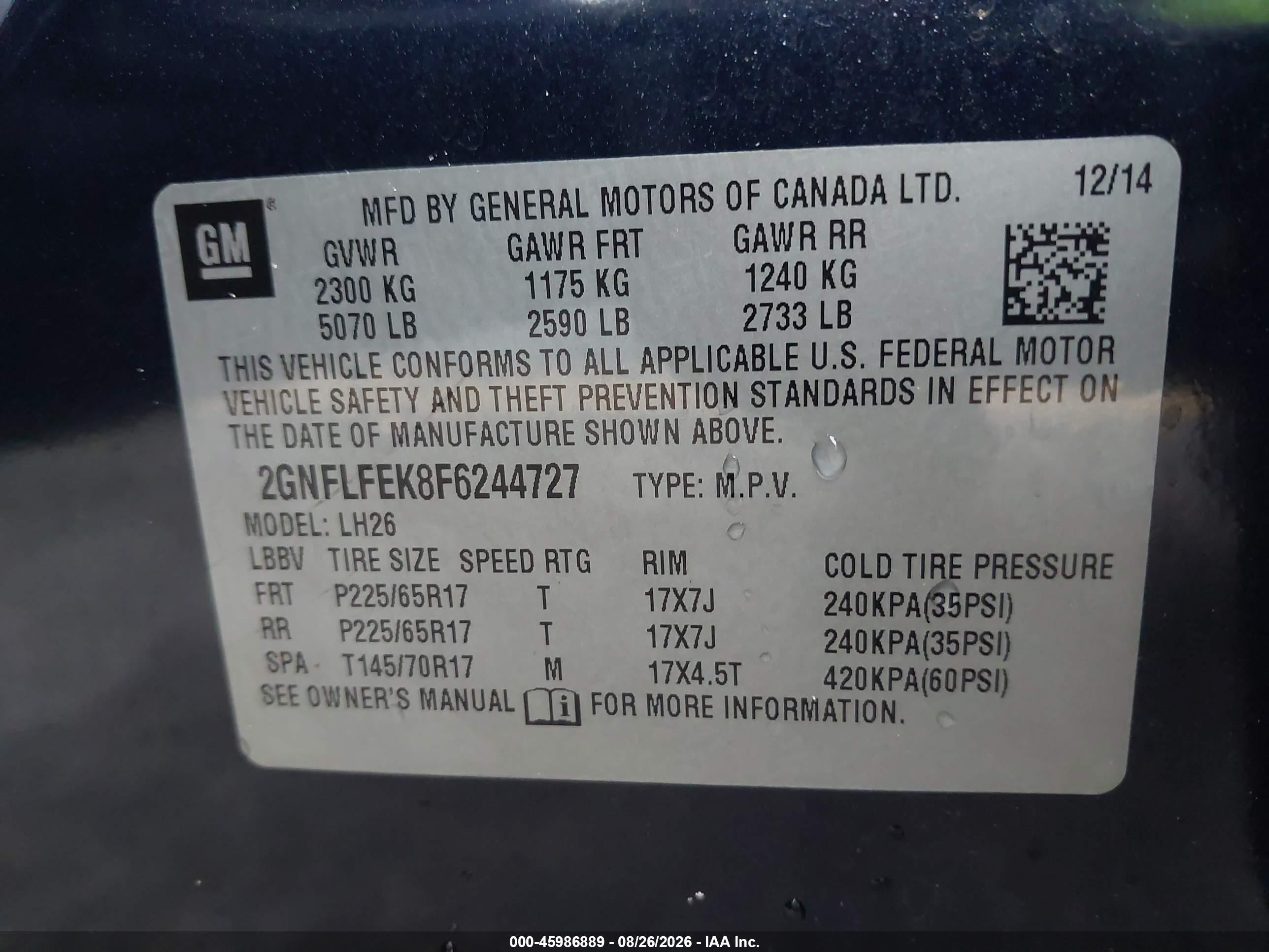 2015 Chevrolet Equinox 1lt Dark Blue vin: 2GNFLFEK8F6244727