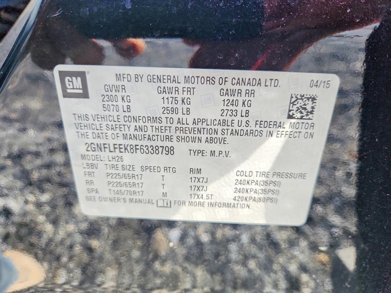 2015 Chevrolet Equinox Lt Black vin: 2GNFLFEK8F6338798