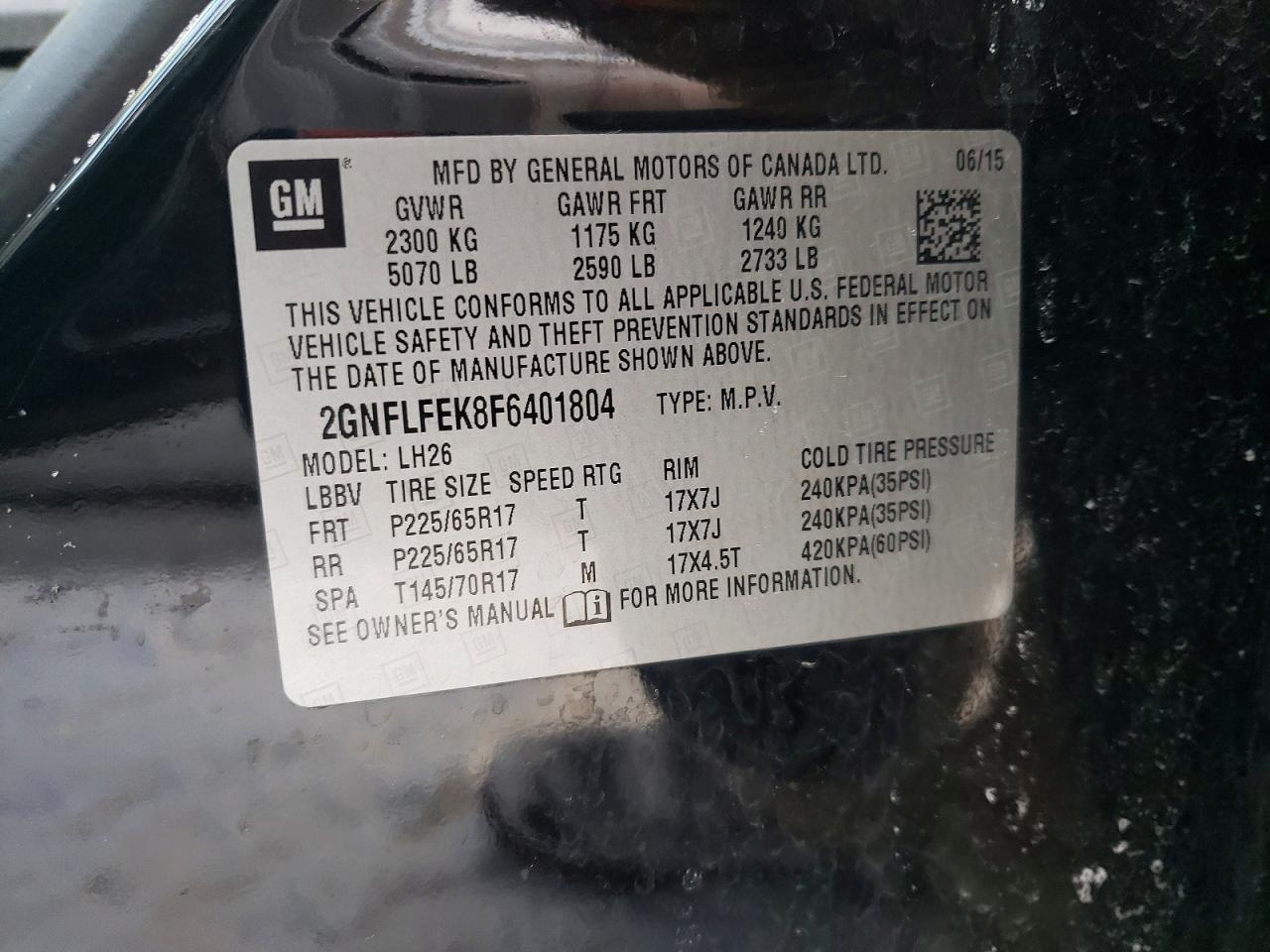 2015 Chevrolet Equinox Lt Black vin: 2GNFLFEK8F6401804