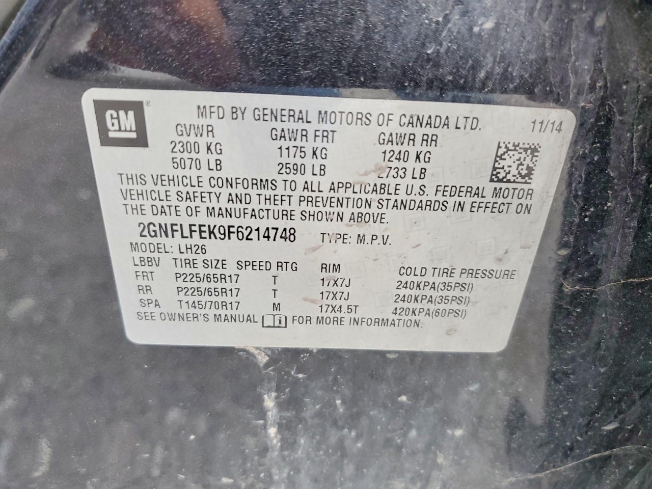 2015 Chevrolet Equinox Lt Black vin: 2GNFLFEK9F6214748