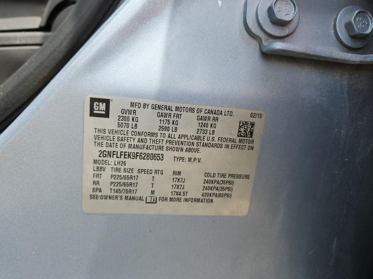 2015 Chevrolet Equinox Lt Синий vin: 2GNFLFEK9F6280653