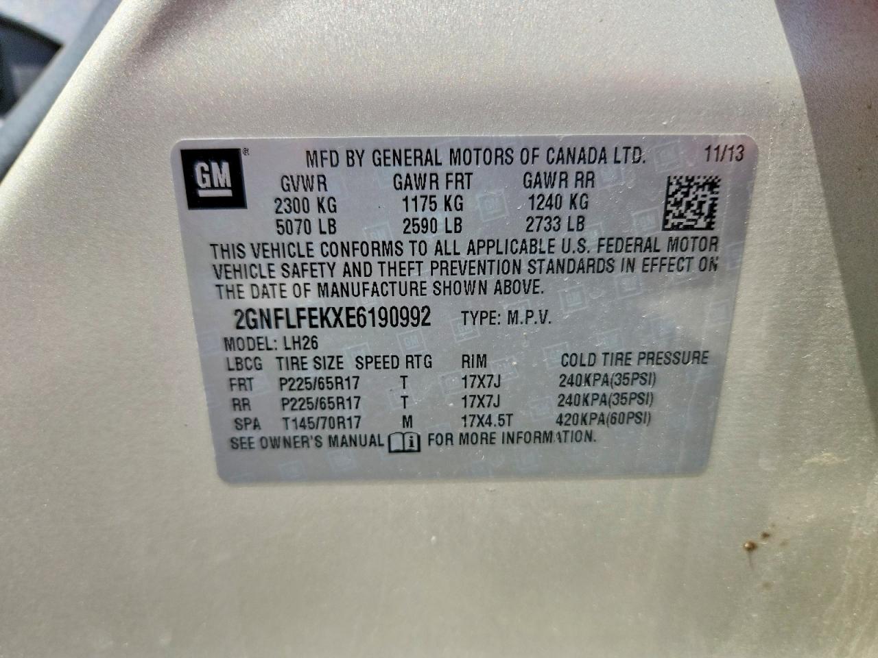 2014 Chevrolet Equinox Lt Tan vin: 2GNFLFEKXE6190992