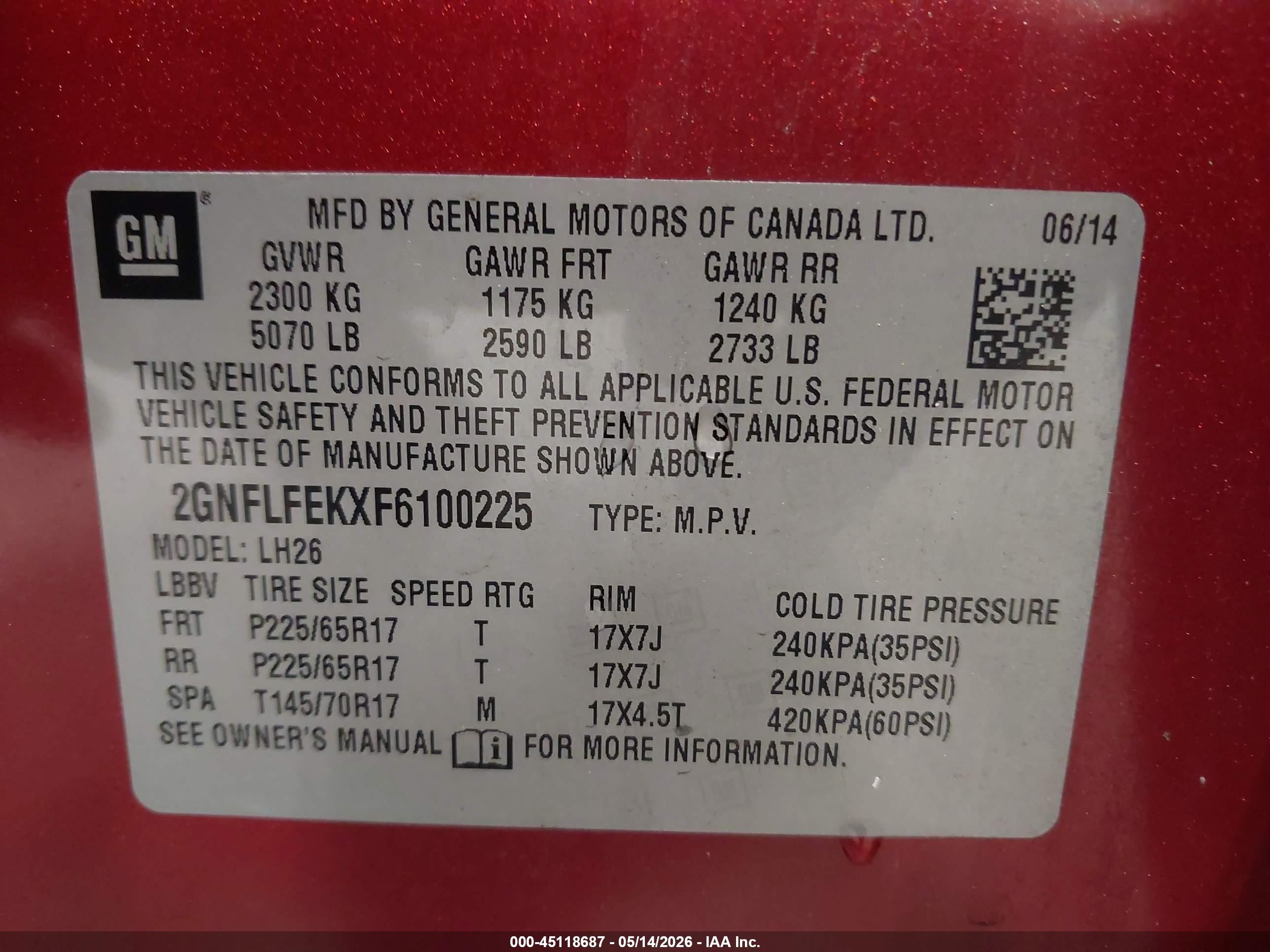 2015 Chevrolet Equinox 1lt Red vin: 2GNFLFEKXF6100225