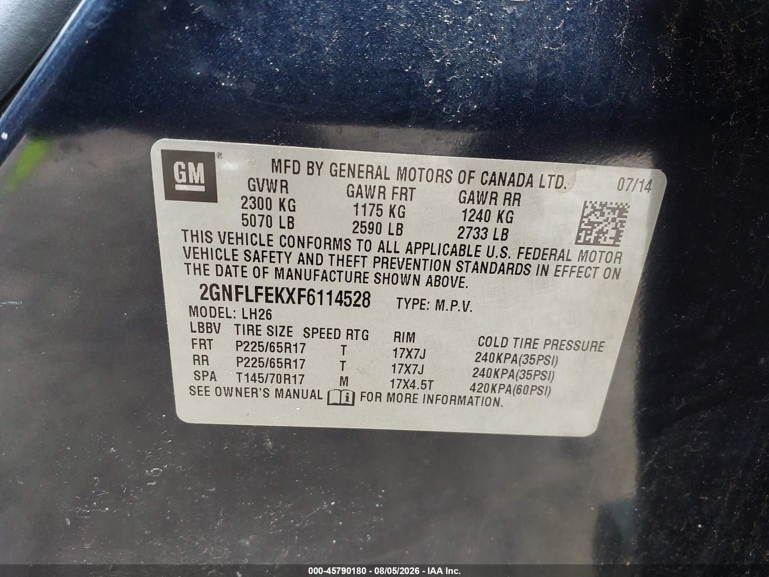 2015 Chevrolet Equinox Lt Blue vin: 2GNFLFEKXF6114528