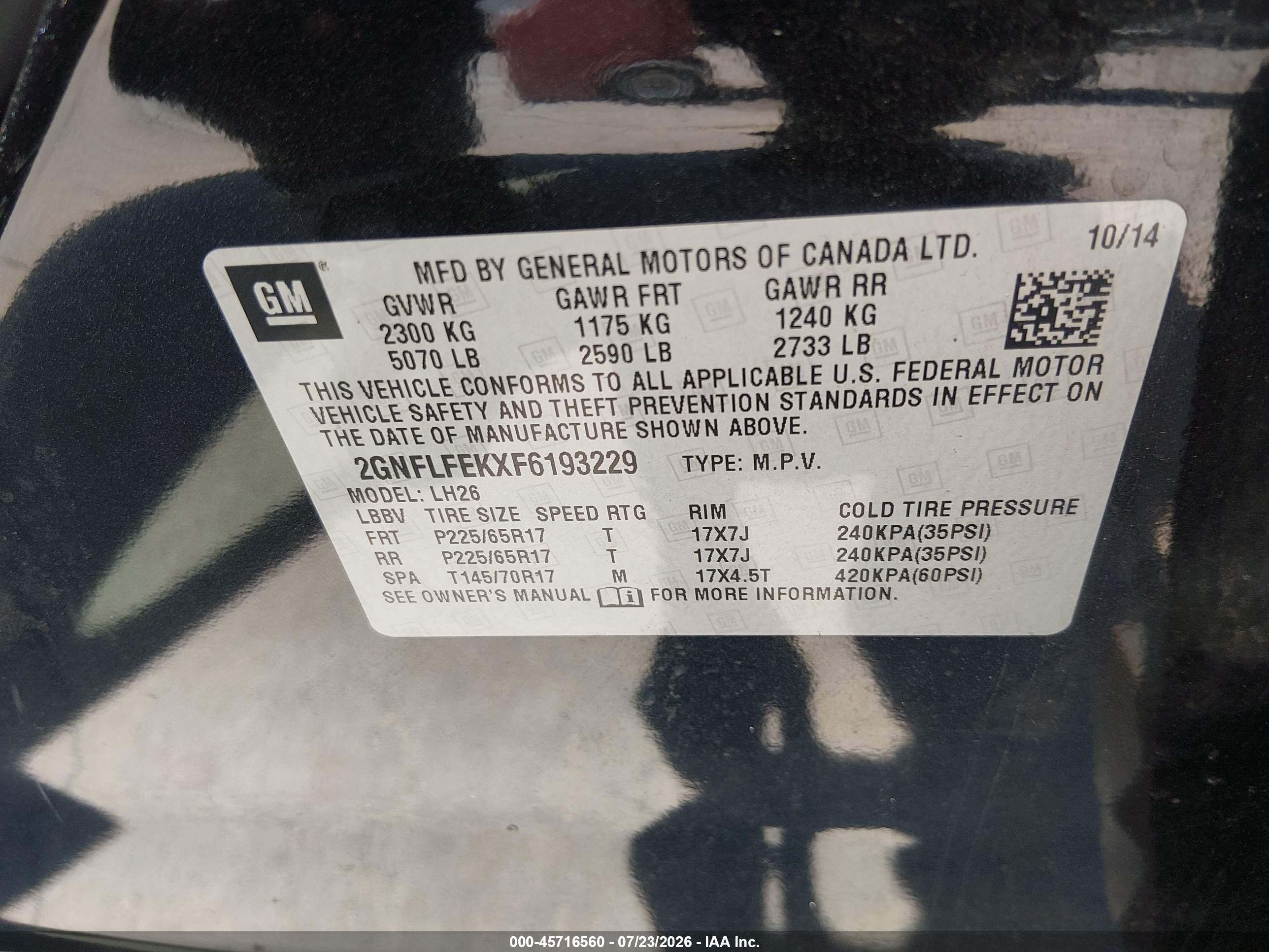 2015 Chevrolet Equinox Lt Black vin: 2GNFLFEKXF6193229